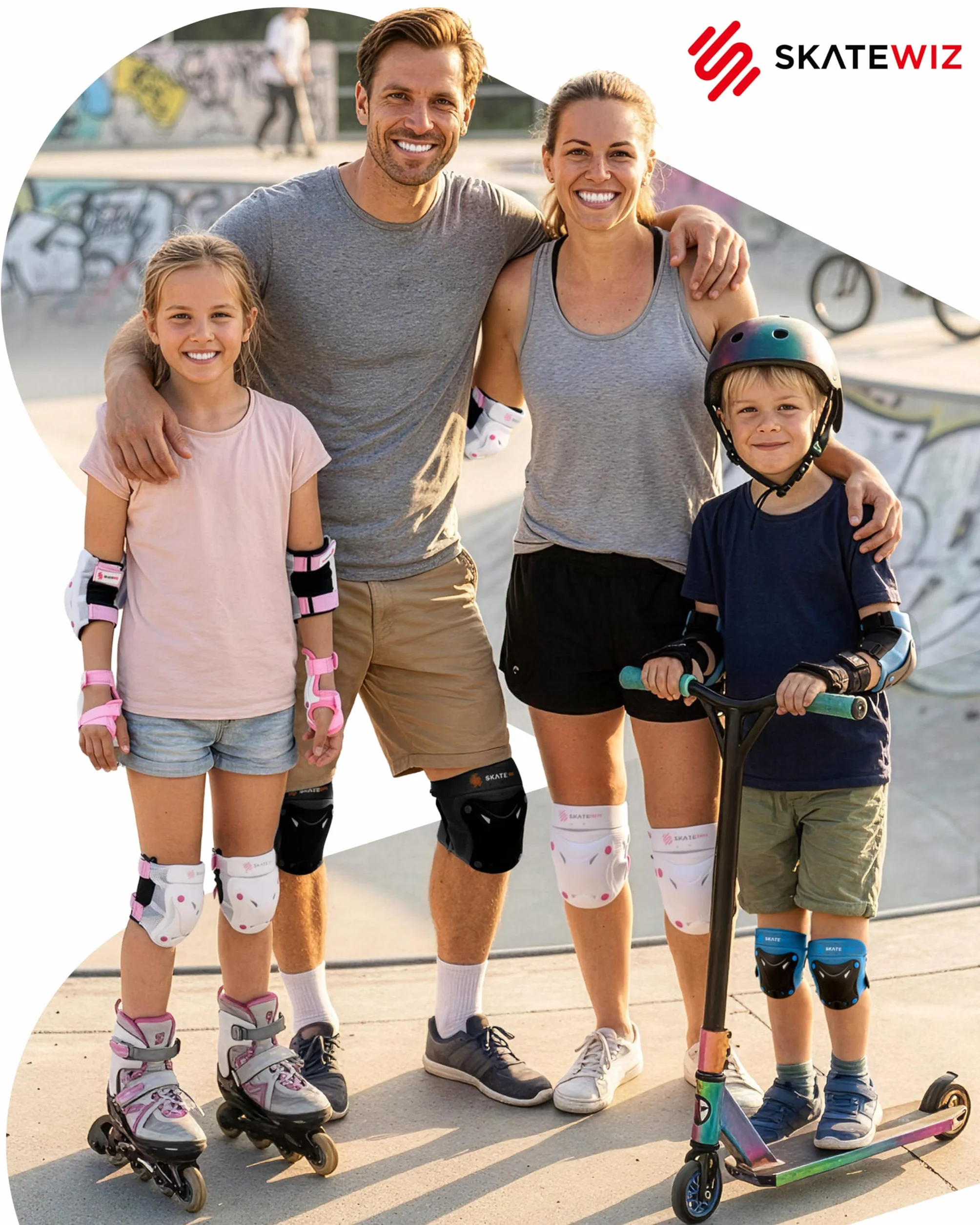 SKATEWIZ Protecciones Patinaje 6 piezas Rodilleras Coderas Niños Adultos