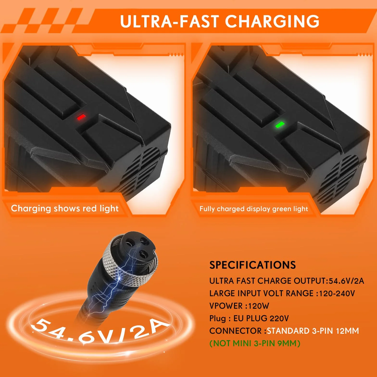 Cargador Patinete Eléctrico 54,6V 2A para Hitway H5/H5 Pro, UrbanGlide E-Cross Pro, 48V Litio para Kugoo M4/M4 Pro, Smartgyro Speedway