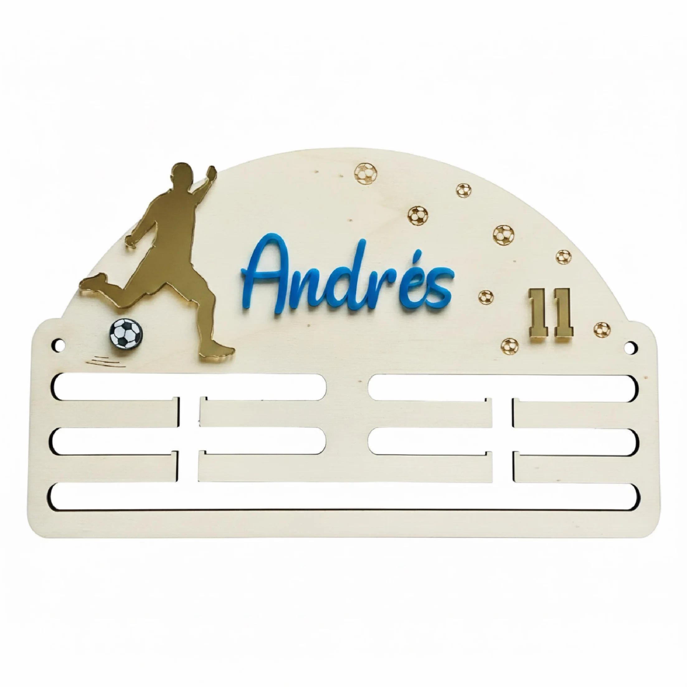 Medallero Fútbol de Madera Personalizado con Nombre, Acrílico, Fabricado en España