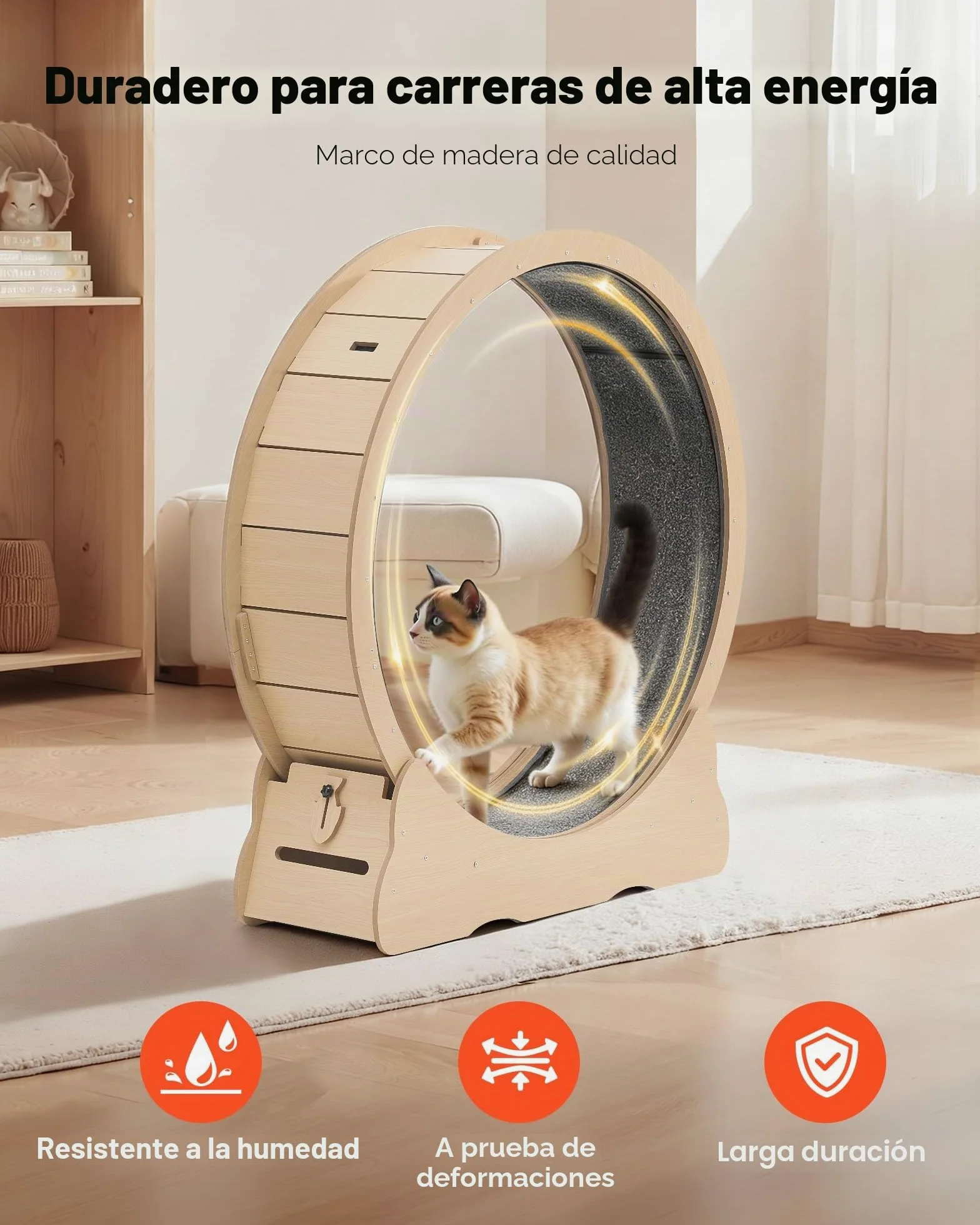 VEVOR Rueda de Ejercicio para Gatos, Diámetro Interior de 1080 mm, para Gatos de 8,6 a 12,7 kg, con Superficie de Alfombra y Mecanismo de Bloqueo, Ruedas Silenciosas de TPE, 1200 x 340 x 1275 mm