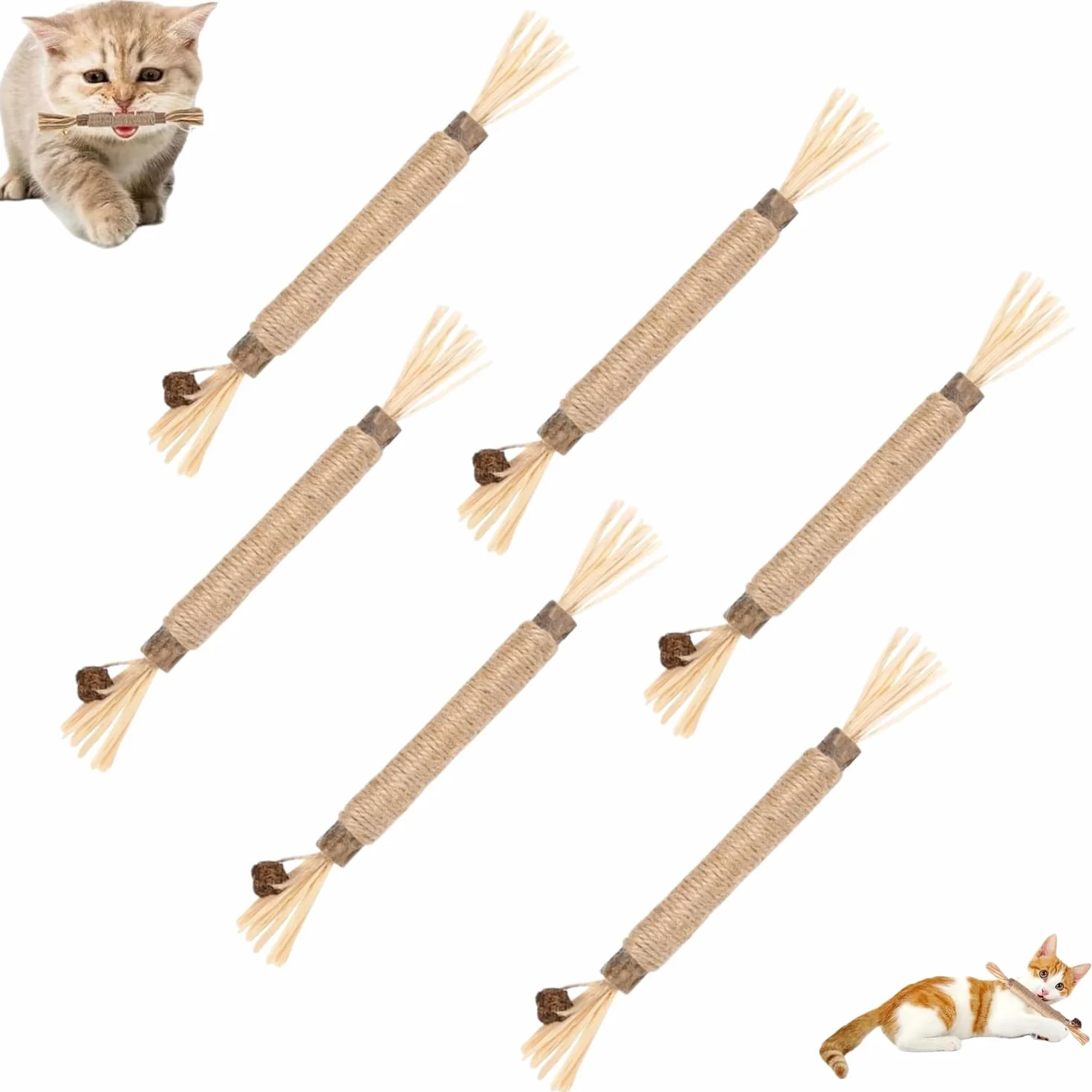 Juguetes para Masticar para Gatos,6 Piezas Palitos Masticables Naturales,para Limpieza Dental e Higiene Bucal,Juguetes Interactivos para Gatitos y Gatos Adultos