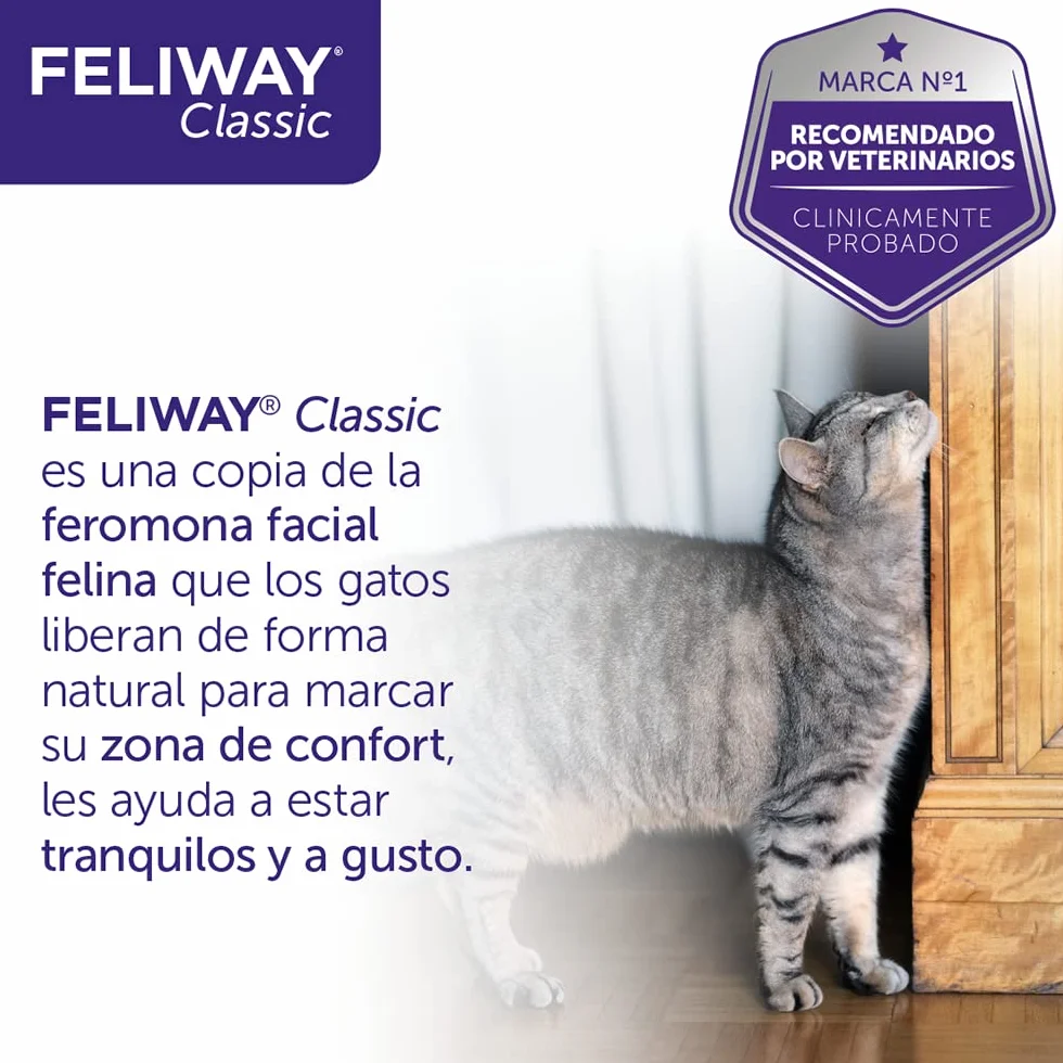 FELIWAY Classic Spray - Feromonas calmantes para gatos (20ml). Reduce los marcajes con orina y el estrés durante los viajes en transportín. Recomendado por veterinarios.