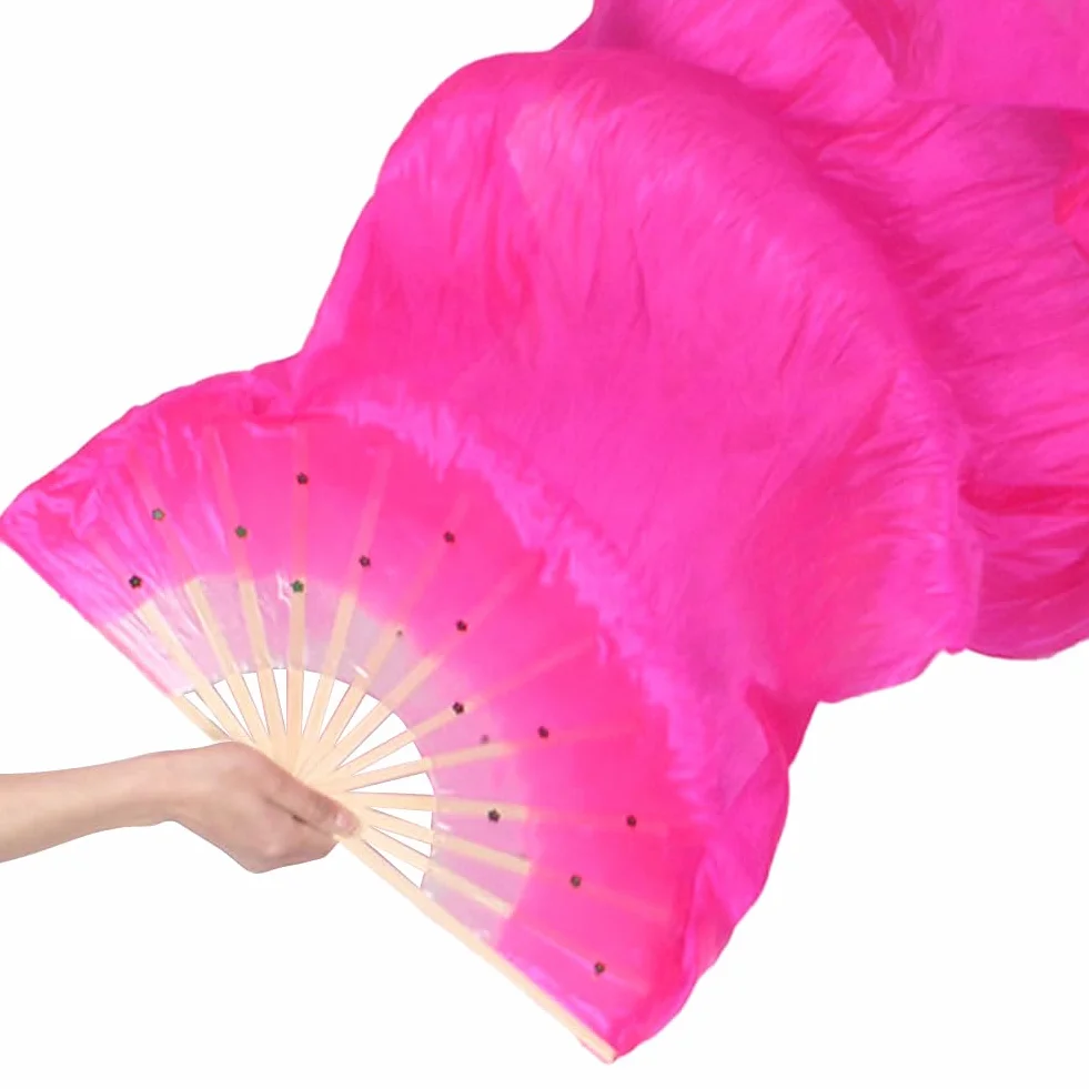 Abanicos largos de seda de bambú para danza del vientre hechos a mano - Rosa