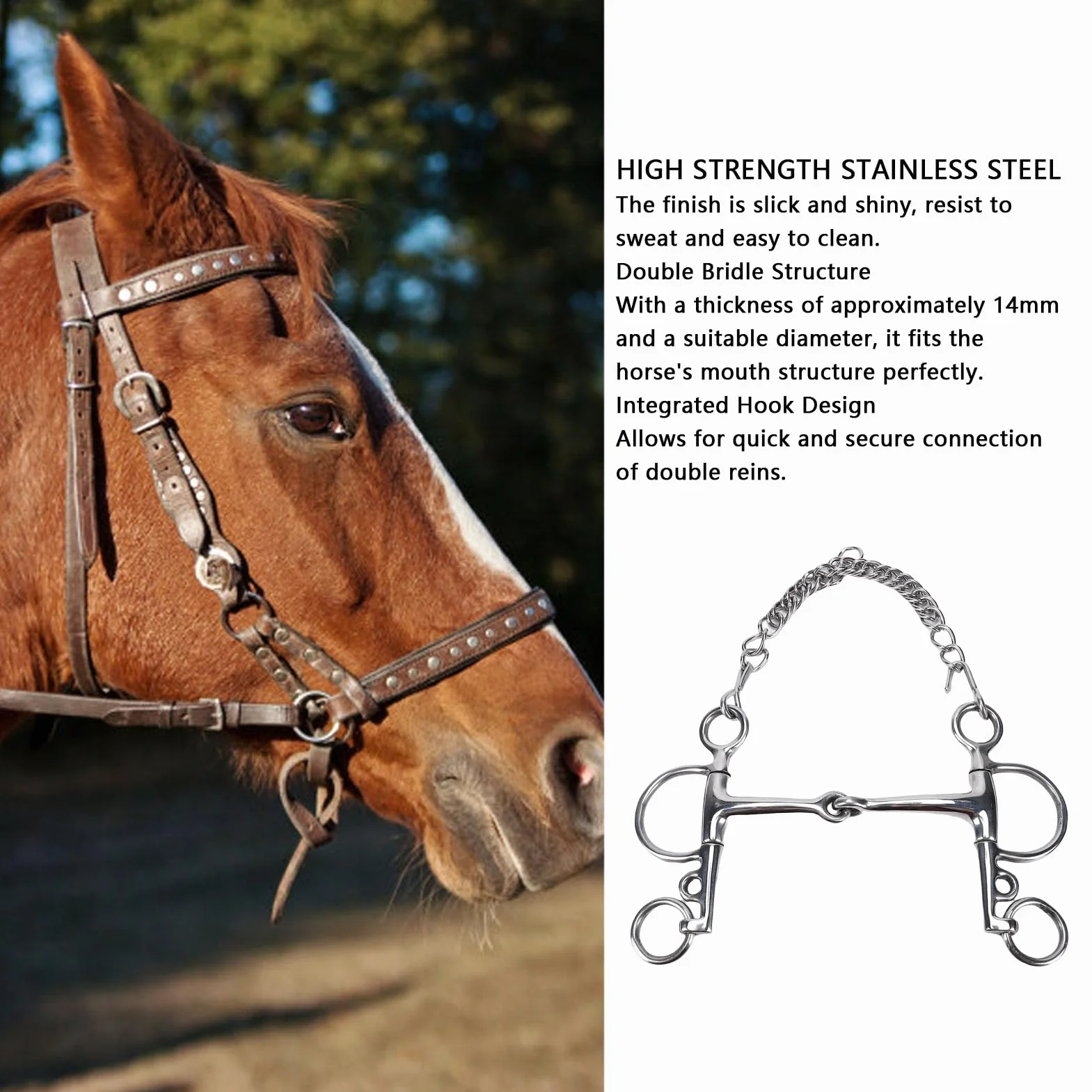 Tnfeeon Pelham Pray Horse, Freno Pelham Pesado para Caballo Cómodo y Práctico, Acero Inoxidable Apto para Caballos