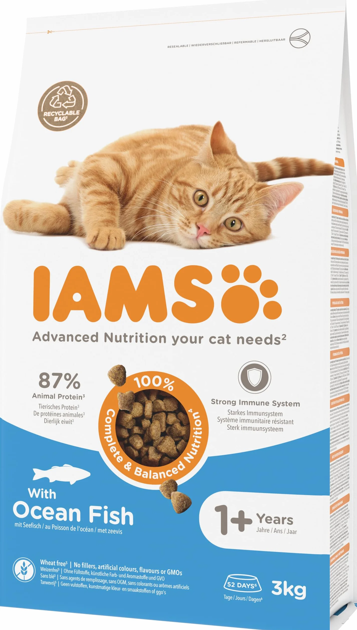 IAMS Alimento seco para Gatos con Pescado oceánico, Comida Seca para Gatos Adultos de más de 1 año, 3 kg