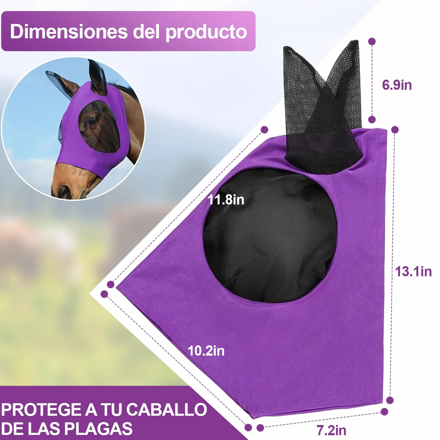 Voarge Máscara de Mosca de Caballo Transpirable Antimosquitos Morado M