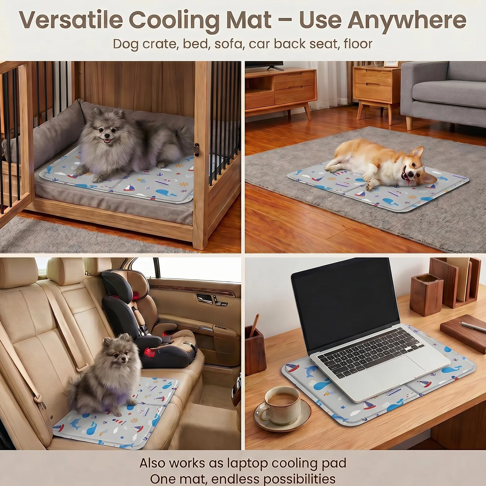 Alfombra Refrescante para Perro Gato,Mascotas Alfombrilla Autoenfriante,Camas refrescante para Mascotas,Prueba de Arañazos/Impermeable/Antideslizante,para en Verano,50x60cm, L, Gris