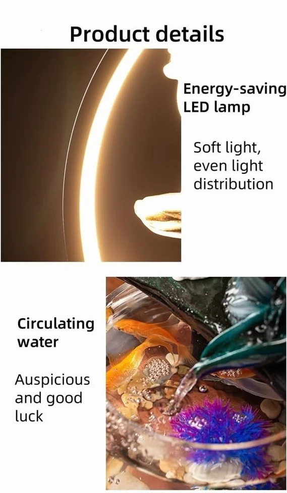 Acuario con anillo de luz LED, acuario sin cambio de agua, acuario de escritorio con adornos de cerámica, adecuado para el hogar u oficina (azul)