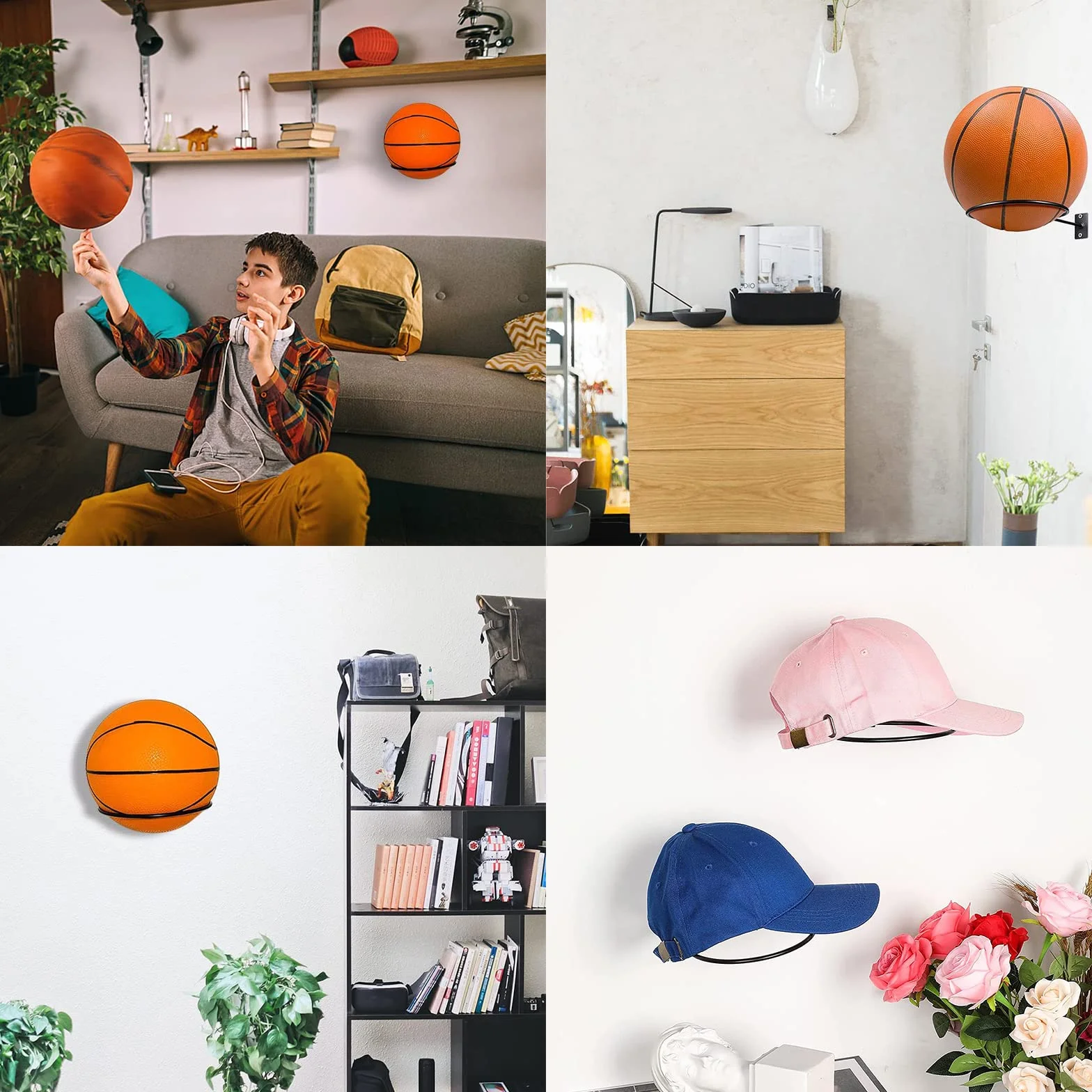 Soporte de Pared para Pelotas Metal 8 Piezas con Tornillos y Tubos Negro Baloncesto Fútbol Rugby
