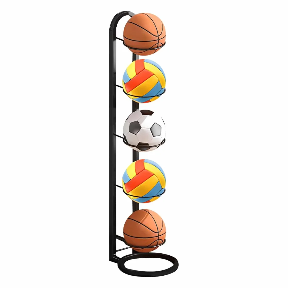 Estante de Almacenamiento de Pelotas 5 Niveles Soporte Vertical Exhibición, Negro