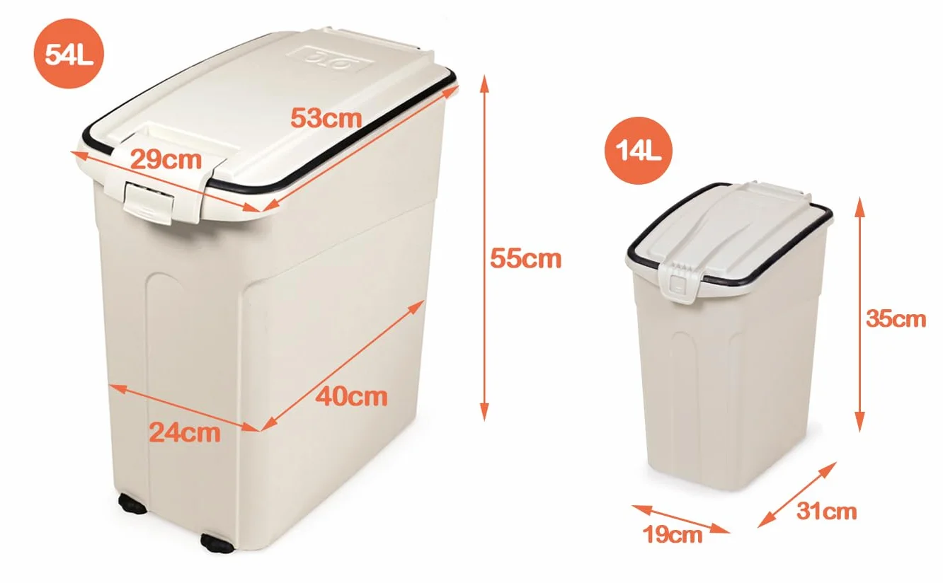 BPS Contenedor de Comida para Mascotas Caja de Alimentos Pienso 54L Tapa Abatible Hermética con Pala para Perros y Gatos (L: Blanco) BPS-4159BL