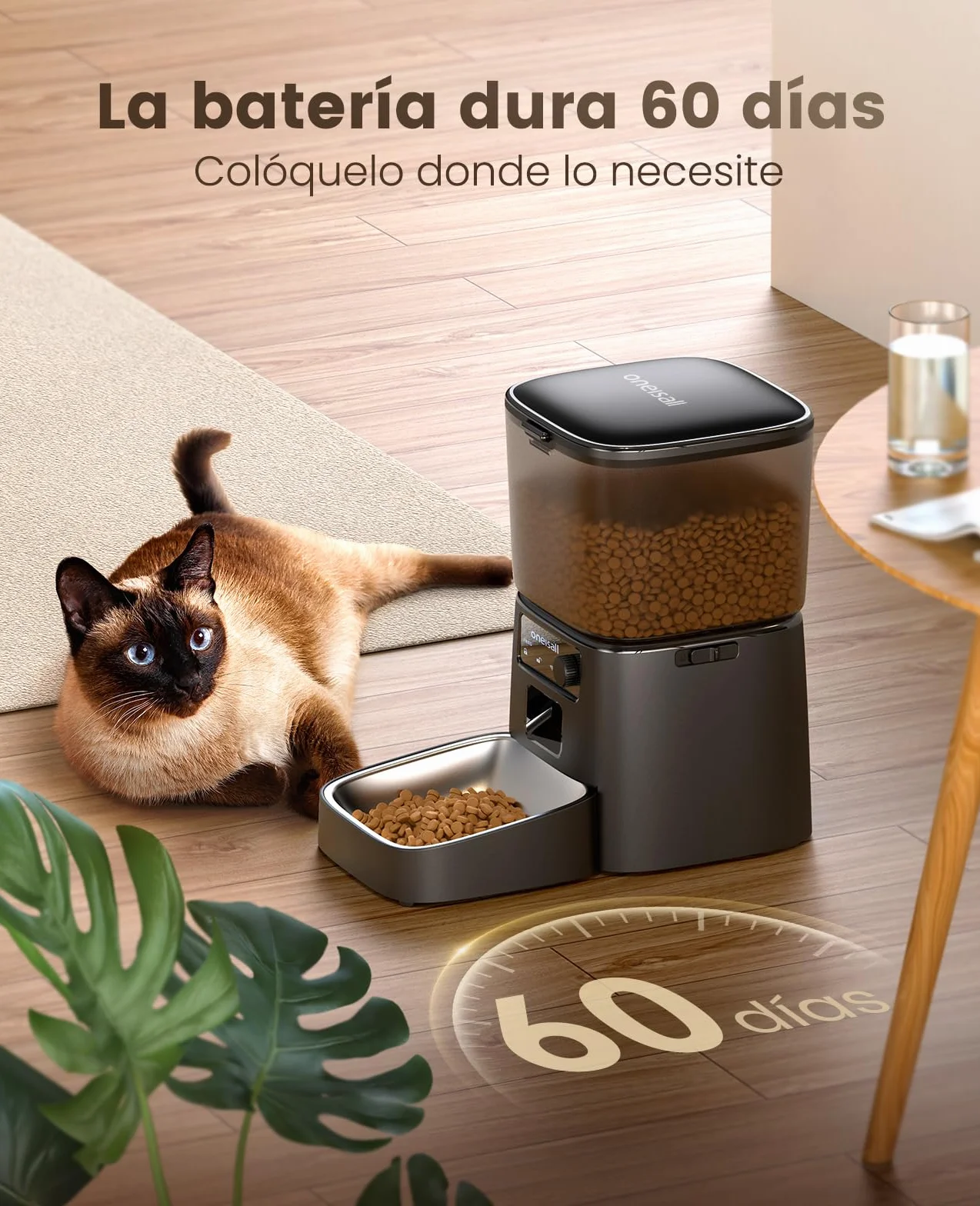 oneisall 3.5L Comedero automático para Gatos, Comedero Inteligente WiFi para Gatos, Control App, 1-10 Comidas al día, Dispensador de Comida para Gato/Perro, con Cuenco de Acero Inoxidable