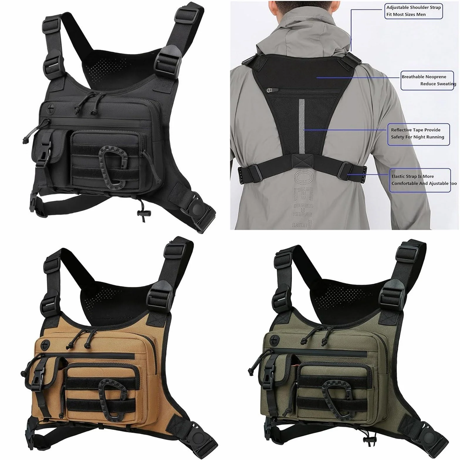 Tacticals Bolsa de pecho para correr entrenamiento senderismo chaleco táctico para hombres