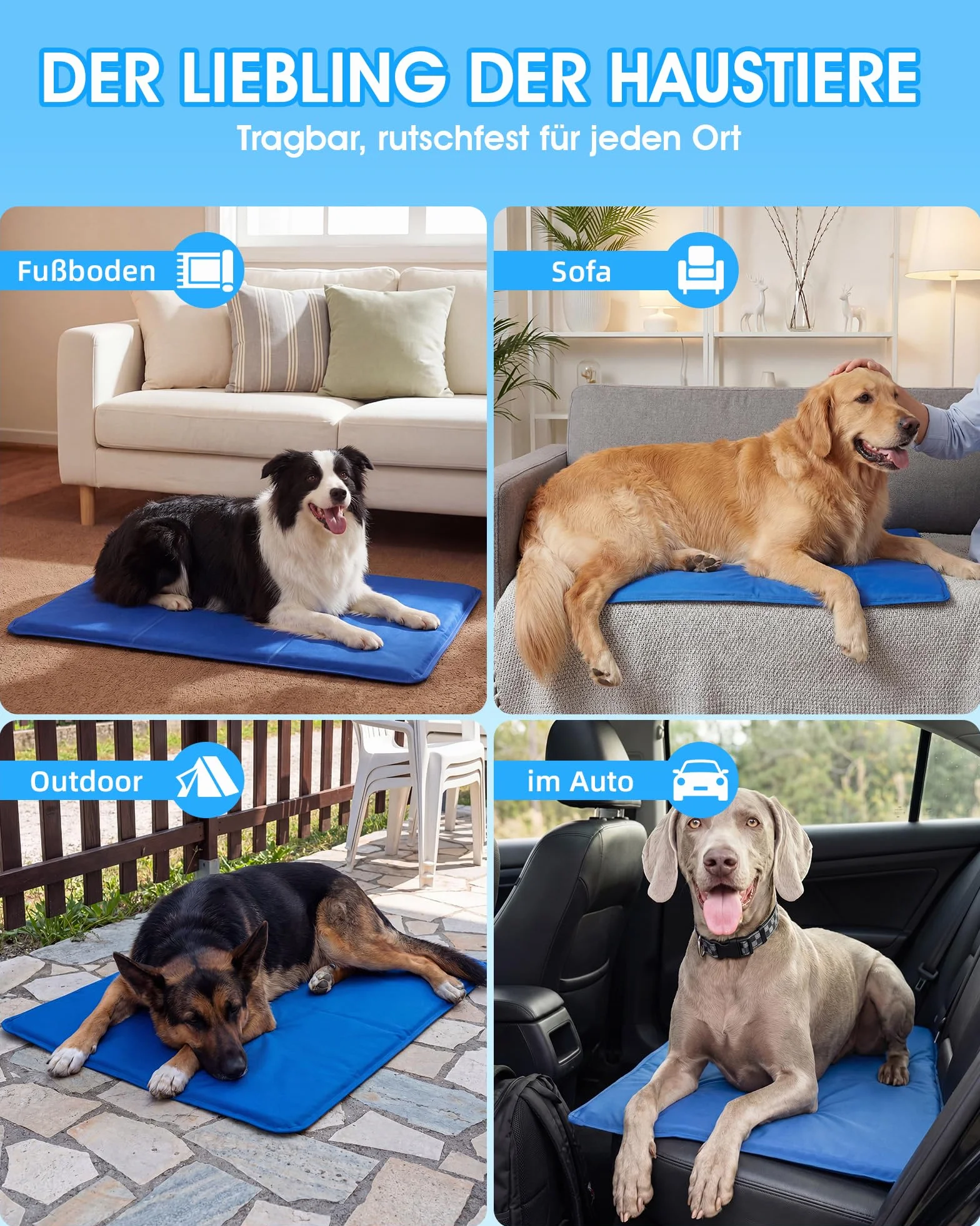petnf Alfombrilla Refrescante para Perros y Gatos, Duradera Antideslizante Tapete de Refrigeración para Perro para Interior y Jardín, Dog Cool Mat de Gel No Tóxico Autoenfriante en Verano, 50x40 cm
