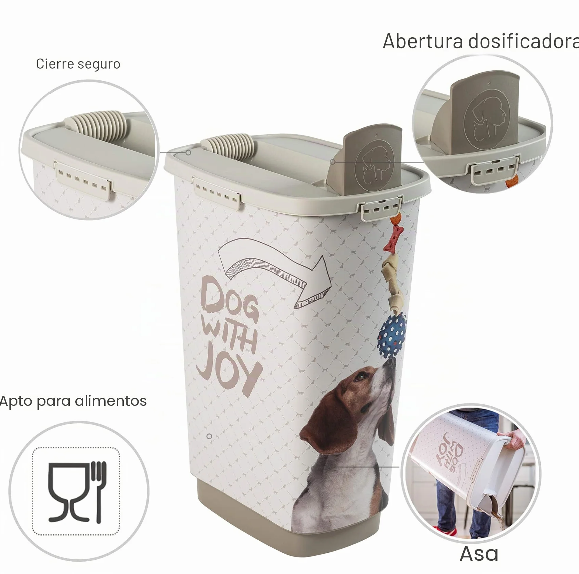 Rotho Cody - Recipiente de Comida para Mascotas de 50 Litros con Tapa y Tolva para una Dosificación Práctica, Plástico (PP) sin BPA, Muestra, 50 L (39.7 x 29.6 x 58.5 cm)