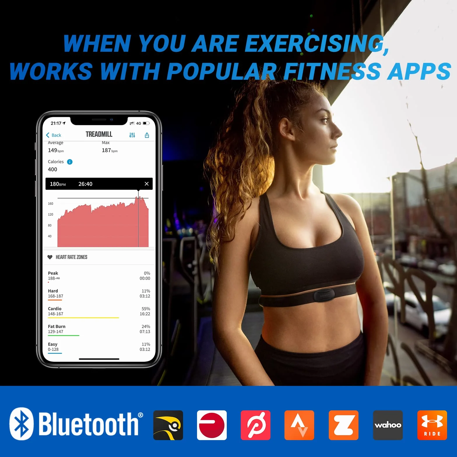 moofit HR8 Monitor de Frecuencia Cardíaca Bluetooth 5.0 ANT+ Negro