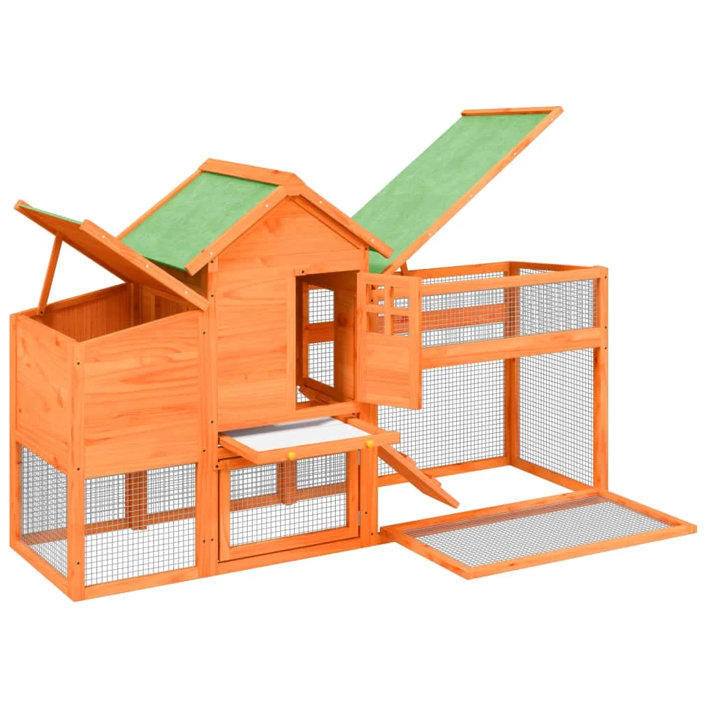 Gallinero de madera de pino, 186,5 x 58,5 x 113 cm, gran gallinero con nido, rampa y caño, para gallinas, conejos y patos, marrón, madera maciza