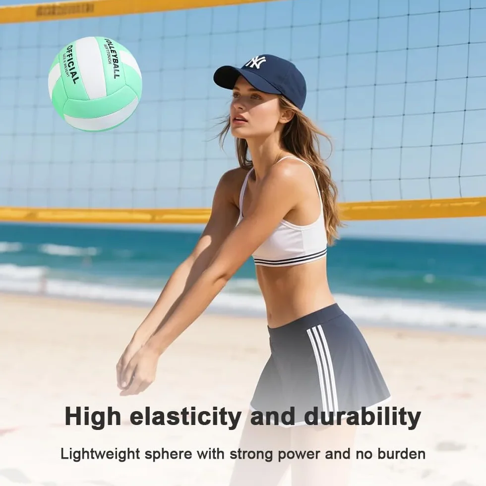 Pelota Voleibol Tamaño 5 de Cuero Suave con Inflador para Playa y Arena
