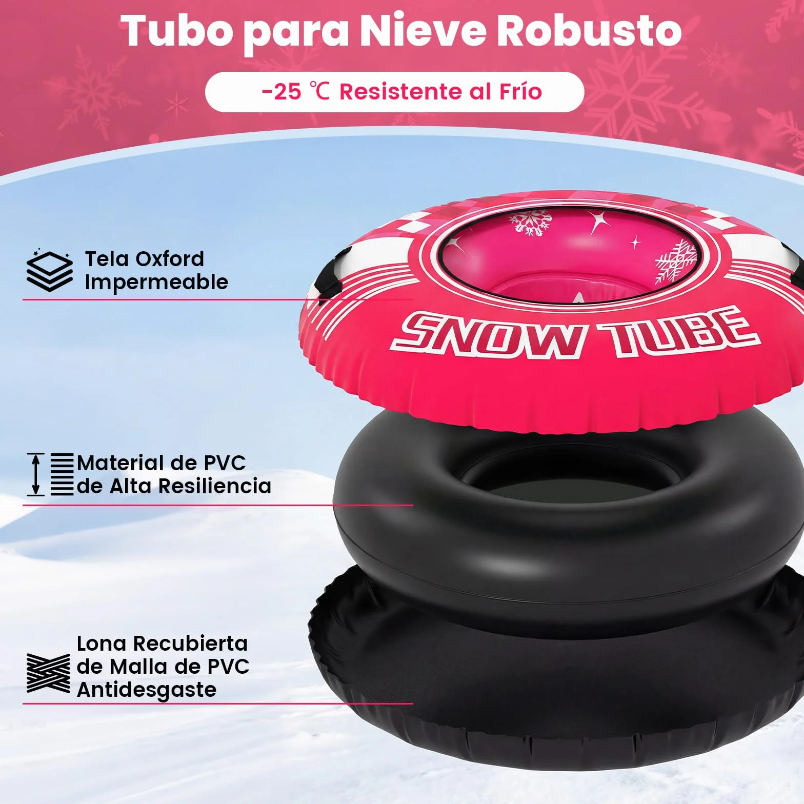 COSTWAY Trineo de Nieve Inflable 107 cm con Correa de Remolque Desmontable
