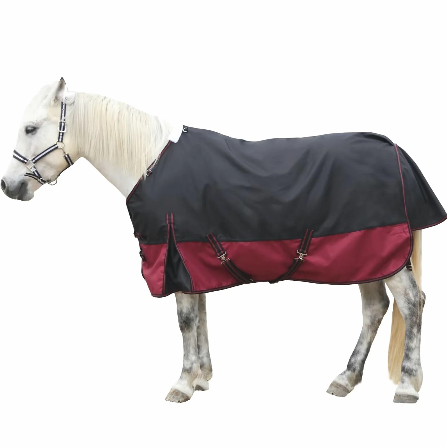 Leberna Alfombra impermeable 1200D para caballos, ligera, antidesgarros, transpirable, con cuello estándar, sin relleno (negro y rojo, 6 pies 6 pulgadas)