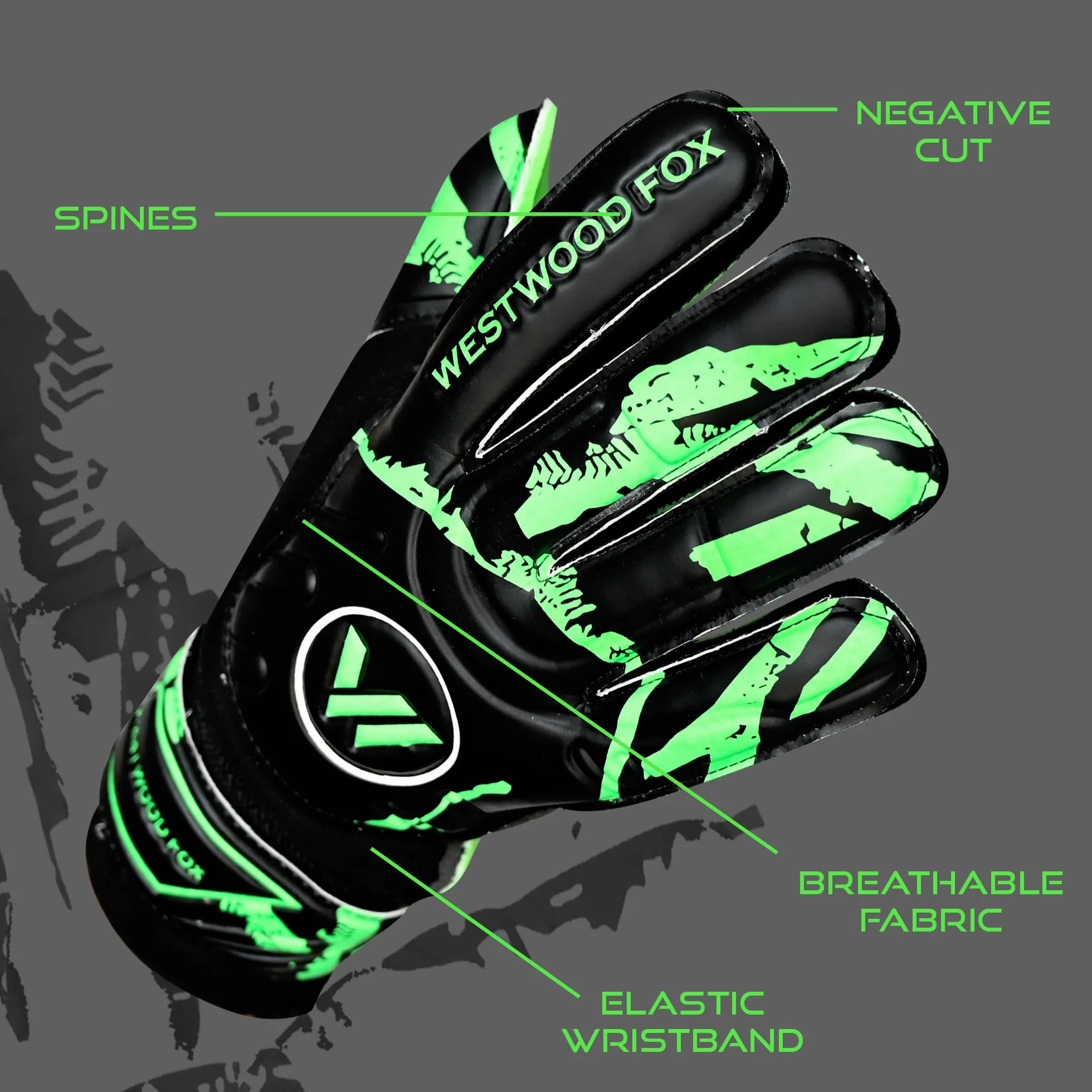 WESTWOOD FOX Guantes de portero fútbol protección dedos agarre pesado palma látex 4+3 mm soporte muñeca