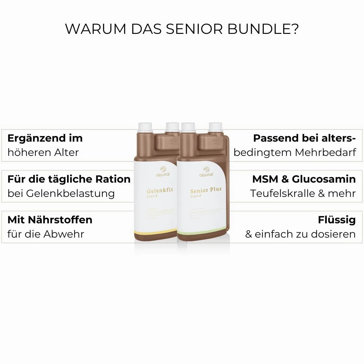 Senior Bundle – Soporte holístico para problemas típicos de edad de caballos mayores – desarrollado por veterinario (2 x 1 litro)
