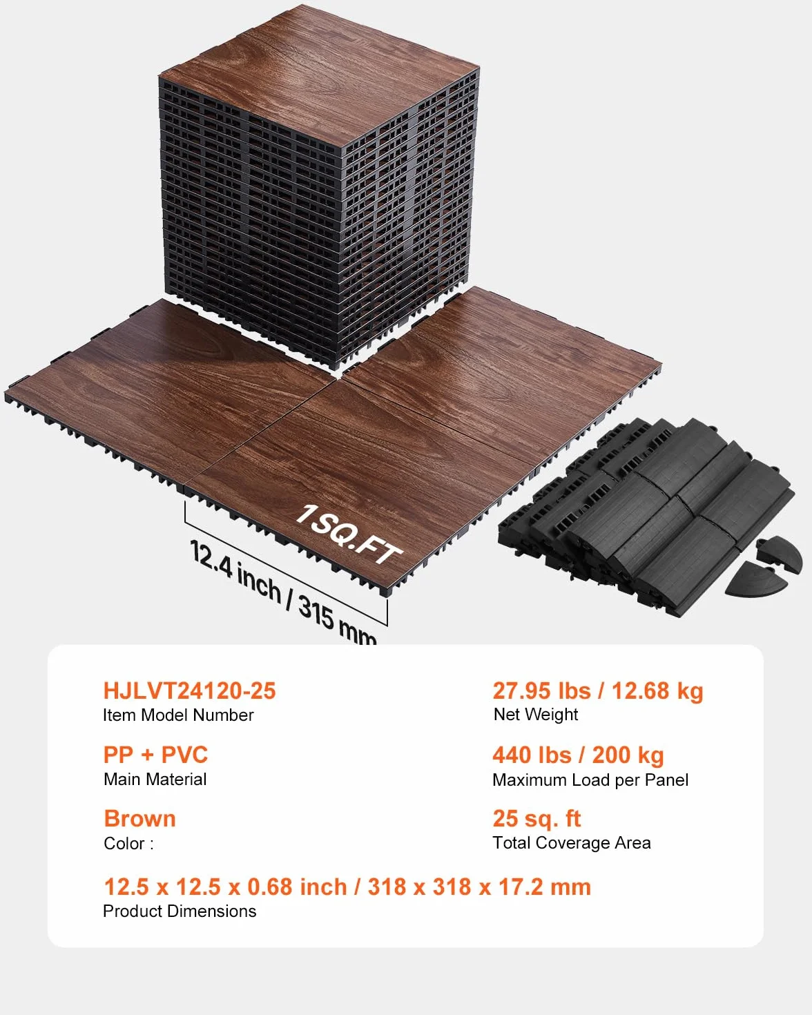 VEVOR Pistas de Baile de PP y PVC, 25 Piezas Entrelazadas, Suelo de Baile Portátil, Veta de Madera de Roble, 25 Pies Cuadrados