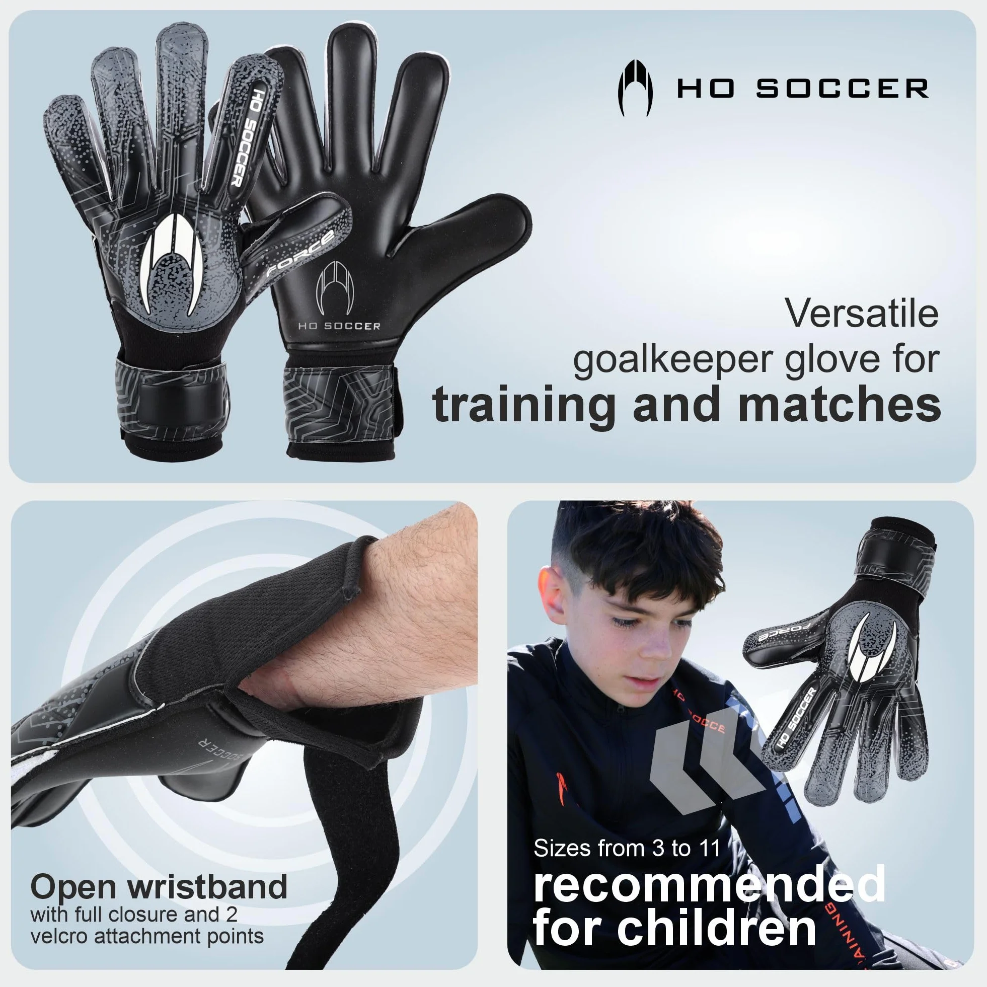 HO Soccer Force Black Guantes de Portero Niños