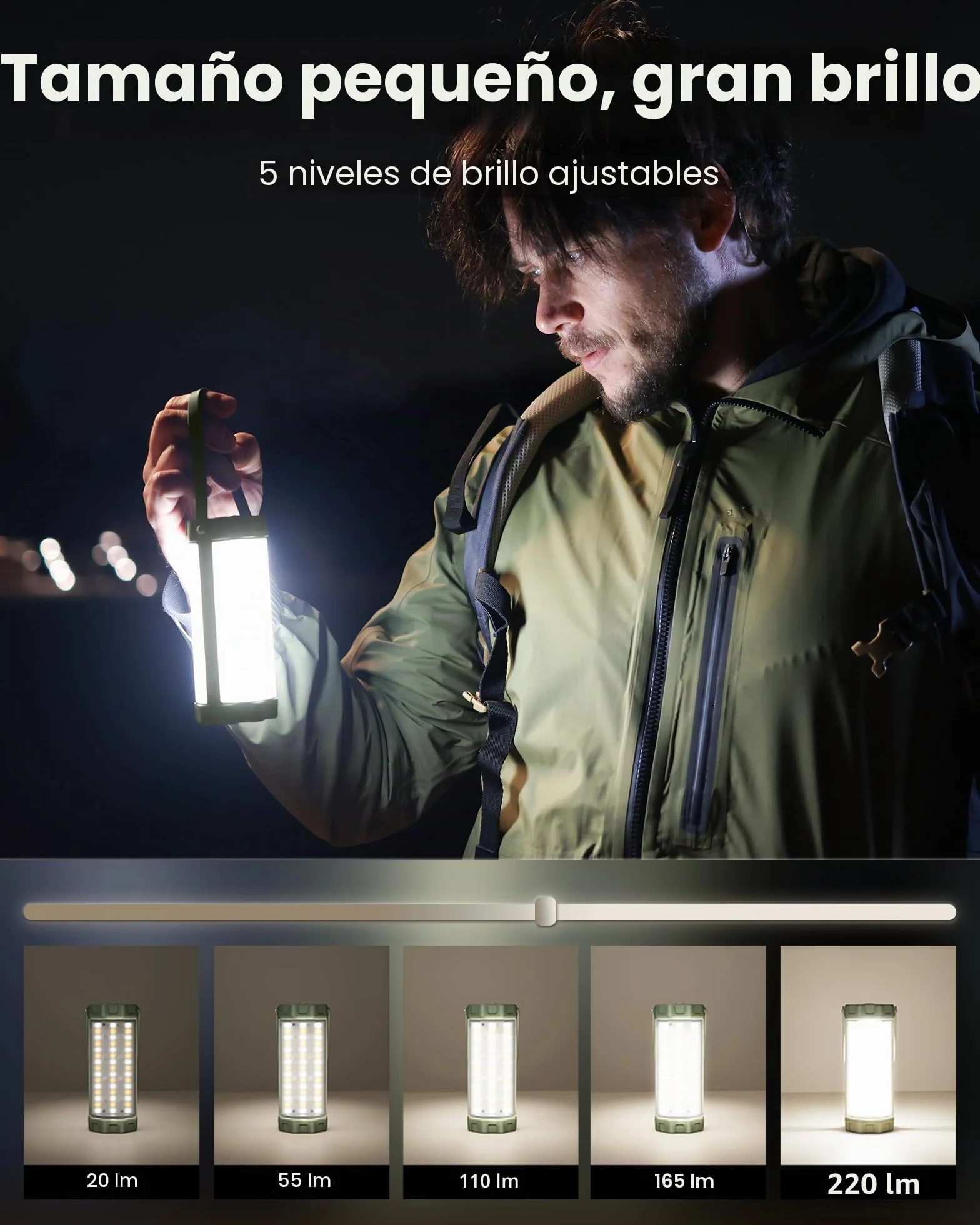 Glocusent Lámpara Camping LED 1200LM 5000mAh 120h IP68 Impermeable Recargable