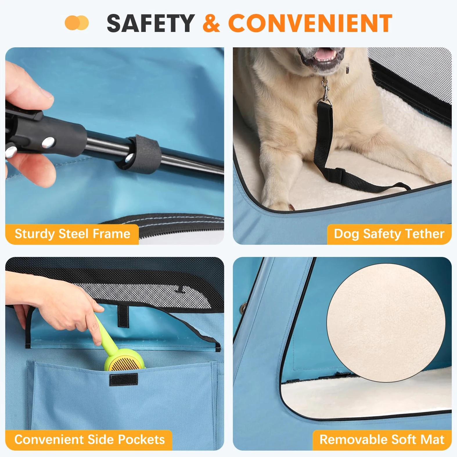 Snagle Paw Jaula portátil para perros para viajes en coche, plegable, grande, con marco de metal y ventanas de malla de 3 puertas, se asegura en el maletero/asiento trasero, transportador de perrera