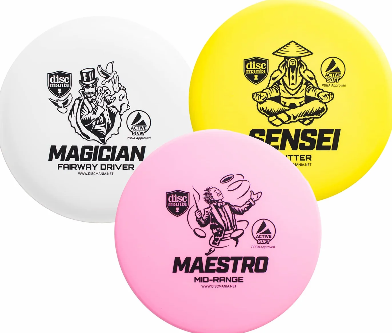 Discmania Active Soft Juego de 3 Discos de Golf - Putter, Rango Medio, Conductor