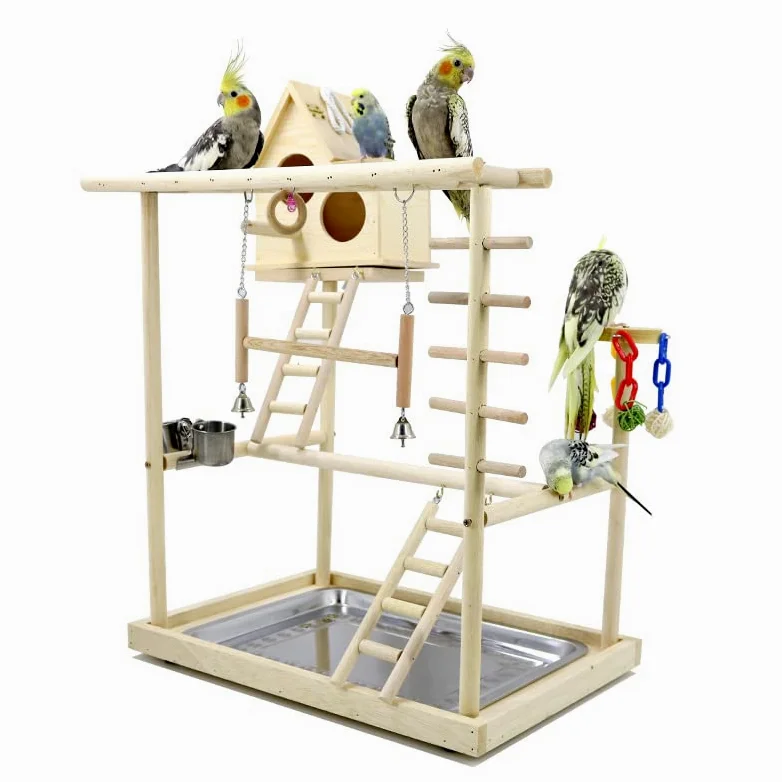 Puesto de pájaros Soporte de Juego Loros con casa pájaros, Soporte, Escalera Perca, Juguete, Columpio for, Parque Infantil