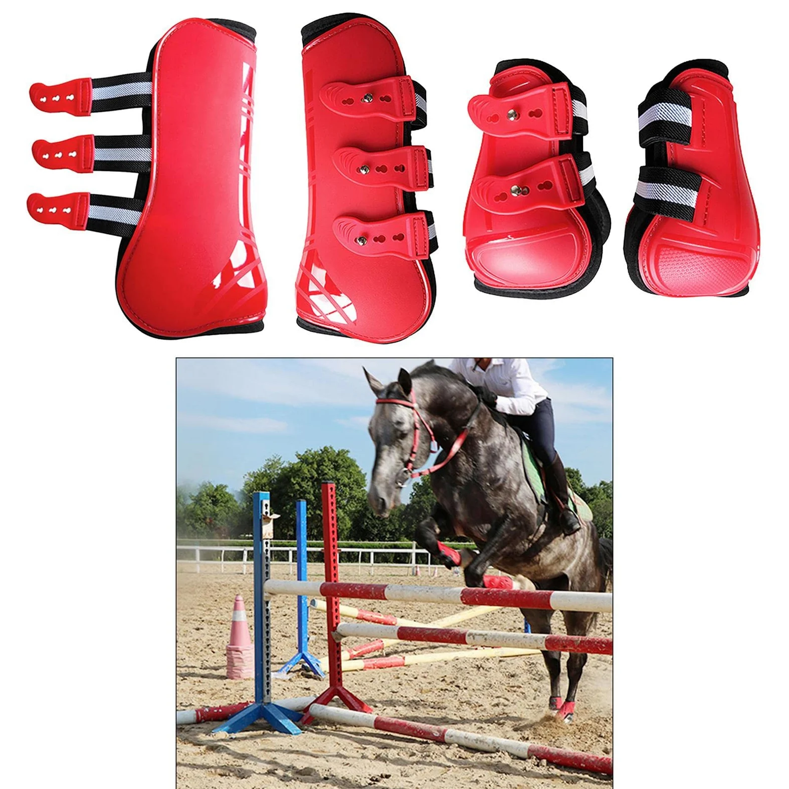 predolo Botas de Férula para Caballos, Juego de Soporte para Piernas Delanteras Y Traseras para Equipo Ecuestre de Equitación