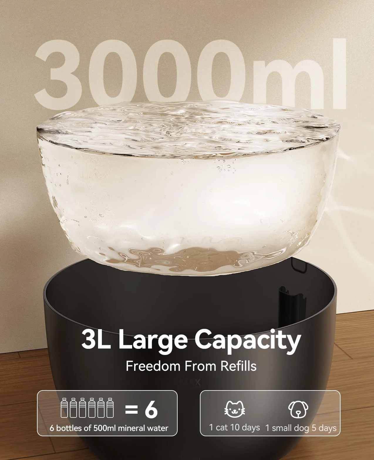 FEELNEEDY Fuente para Gatos 3L Bebedero de Agua Gatos, Súper Silenciosa, Cubeta en Acero Inoxidable, Fácil de Limpiar, con LED y 1 Filtro de Carbón Activado, Negra