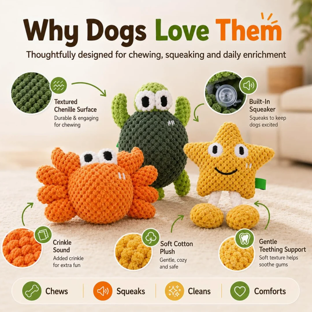 Juguetes con Sonido para Perros, Juego Interactivo de Enriquecimiento y Dentición, Juguetes Masticables Resistentes para Cachorros, Perros Medianos y Grandes, Peluches con Algodón y Sonido Crinkle (G)