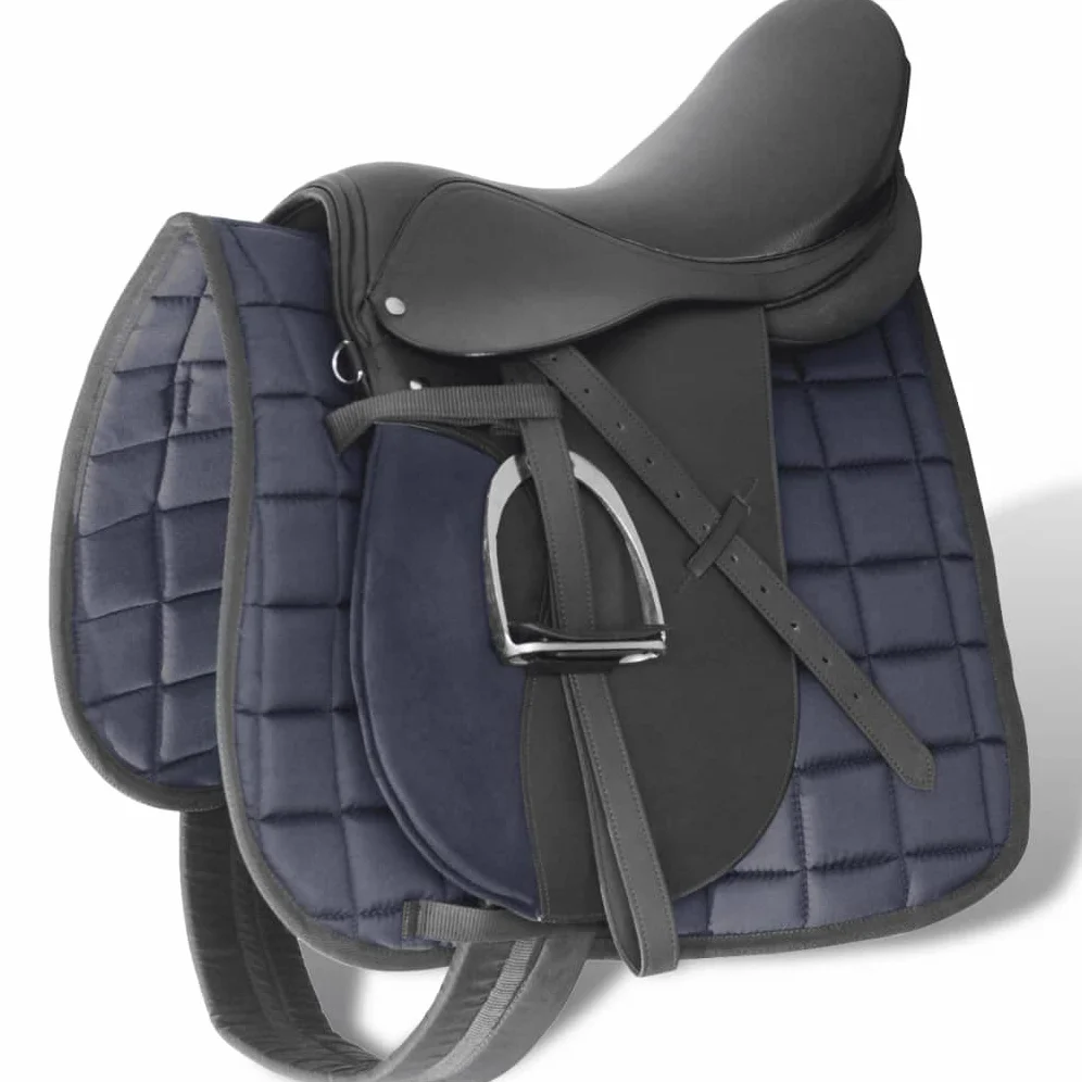 Equestrian - Outdoor Recreation - Juego de Sillines de montar a caballo 44,5 cm Cuero Real Negro 18 cm 5 en 1