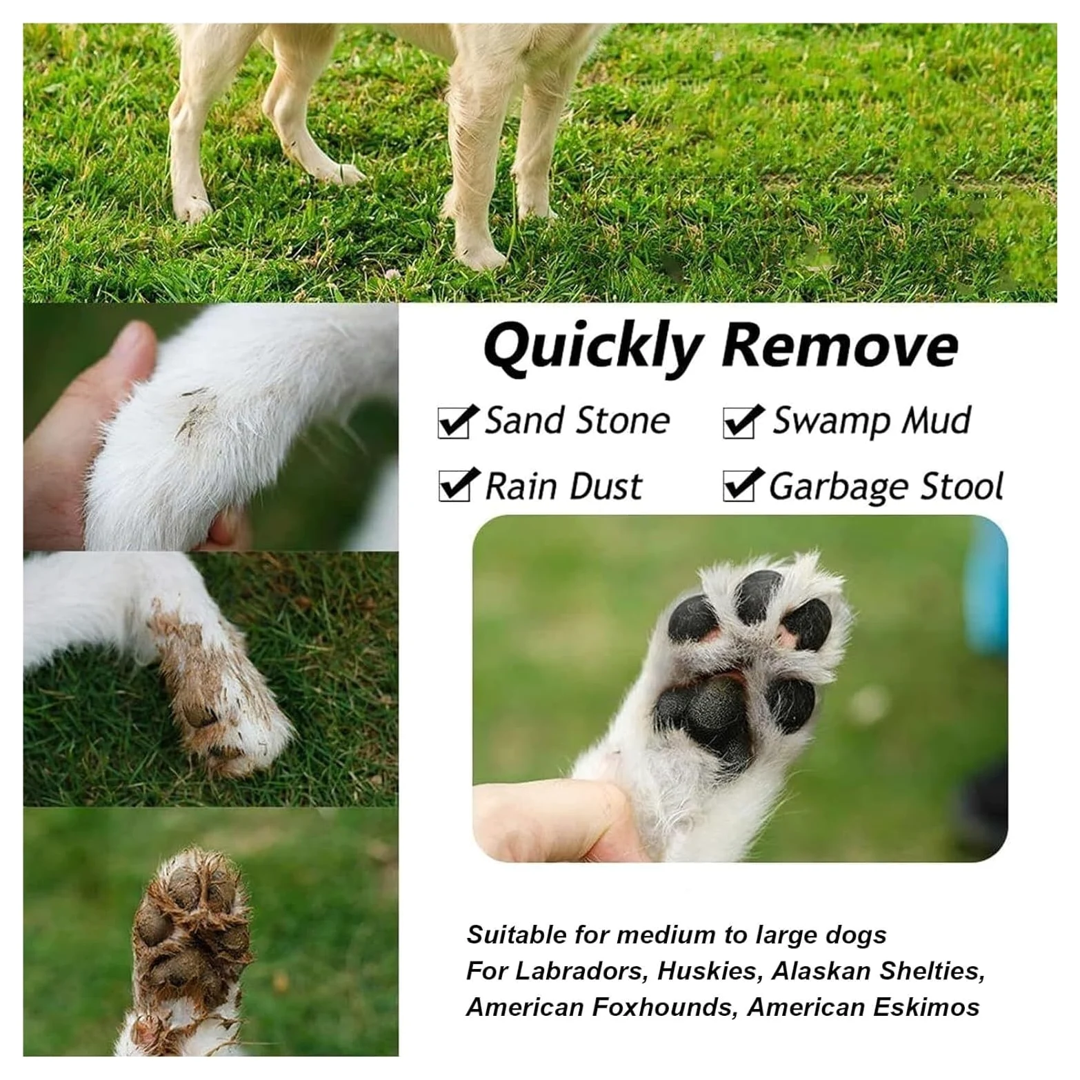 Limpiador automático de patas de perro para perros pequeños y medianos, lavadora portátil para pies de mascotas con cepillo de silicona suave, opciones blancas y negras (L)