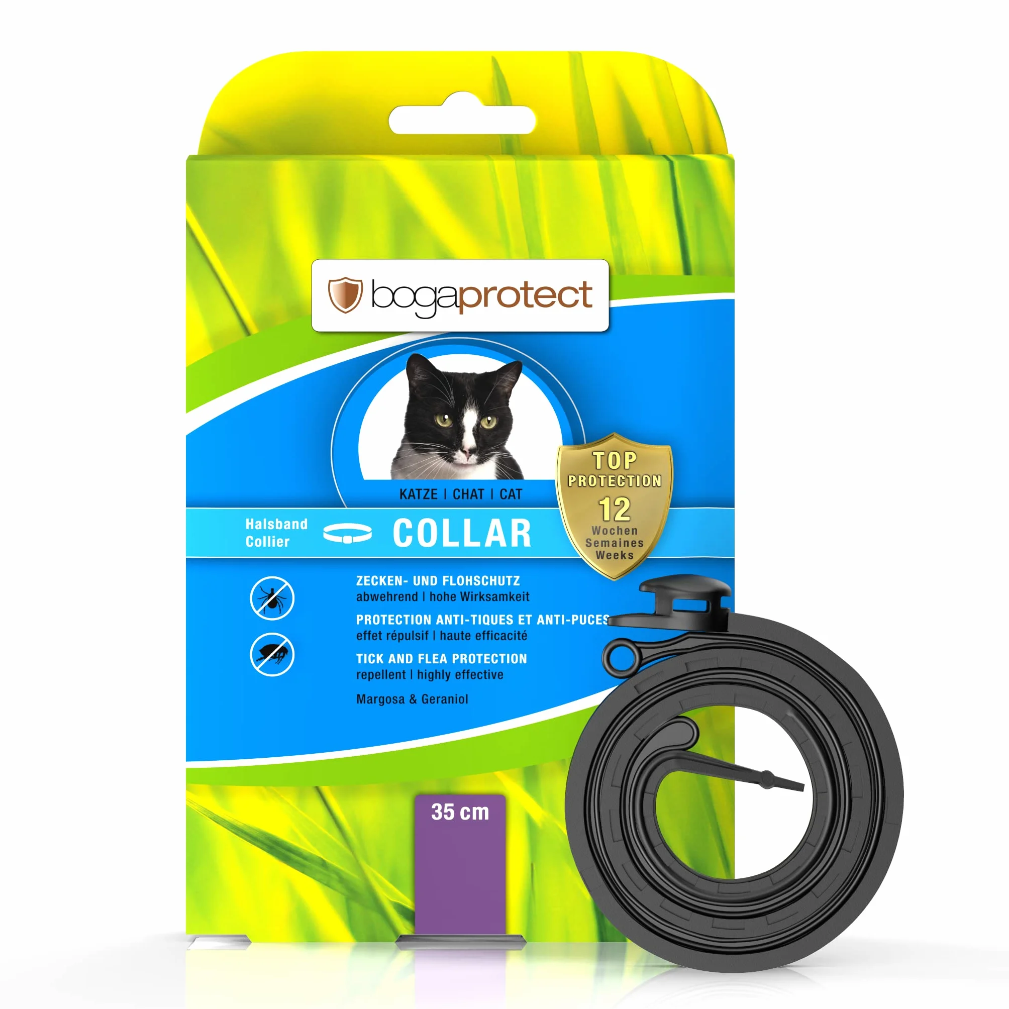 bogaprotect UBO0362 Collar para gatos (35 cm) – Hasta 12 semanas de protección preventiva contra garrapatas y pulgas, principio activo a base de plantas