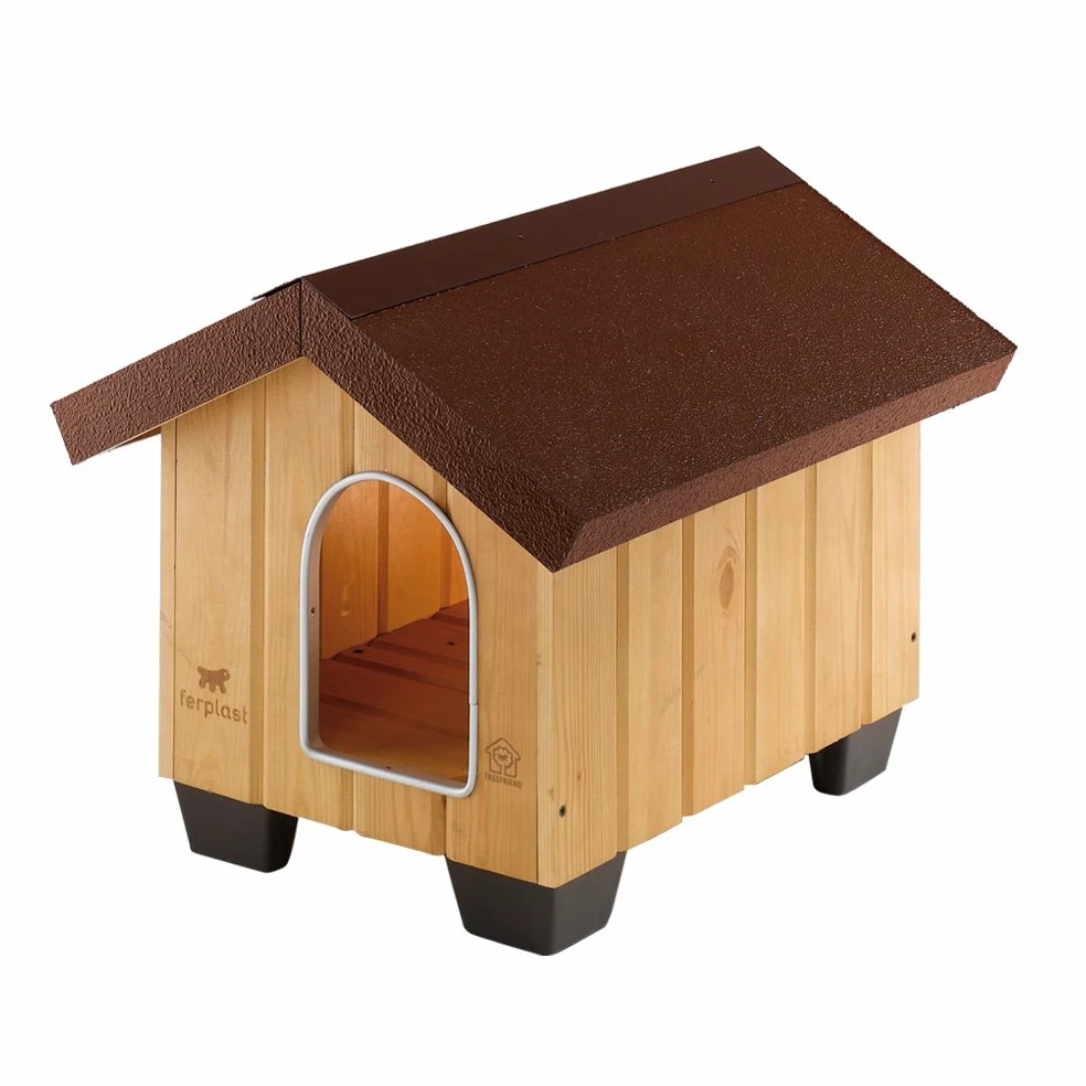 Ferplast 87000000 Caseta de Exterior para Perros Domus Mini, Robusta Madera Ecosostenible, Pies de Plástico, Puerta con Revestimiento Resistente a Las Mordeduras, 50 x 65 x 47.5 Cm, Negro