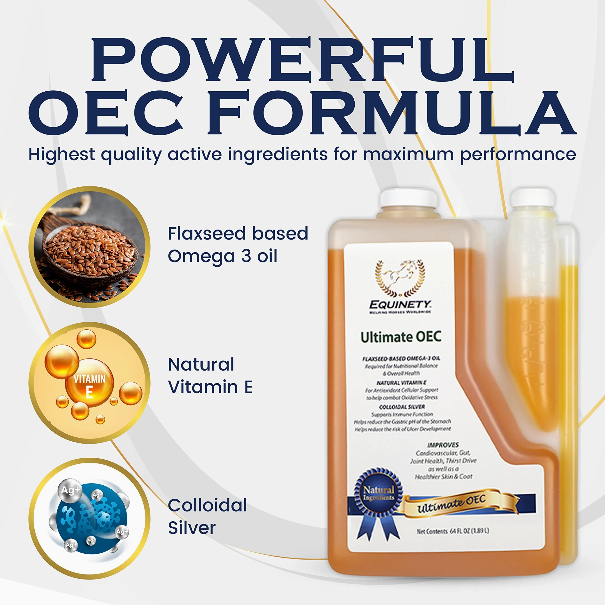 Ultimate OEC - Suplementos de pezuña para caballos con Omega 3, aceite de semilla de lino, aceite de pezuña de caballo y vitamina E para caballos, suplemento para articulaciones de caballo aprobado
