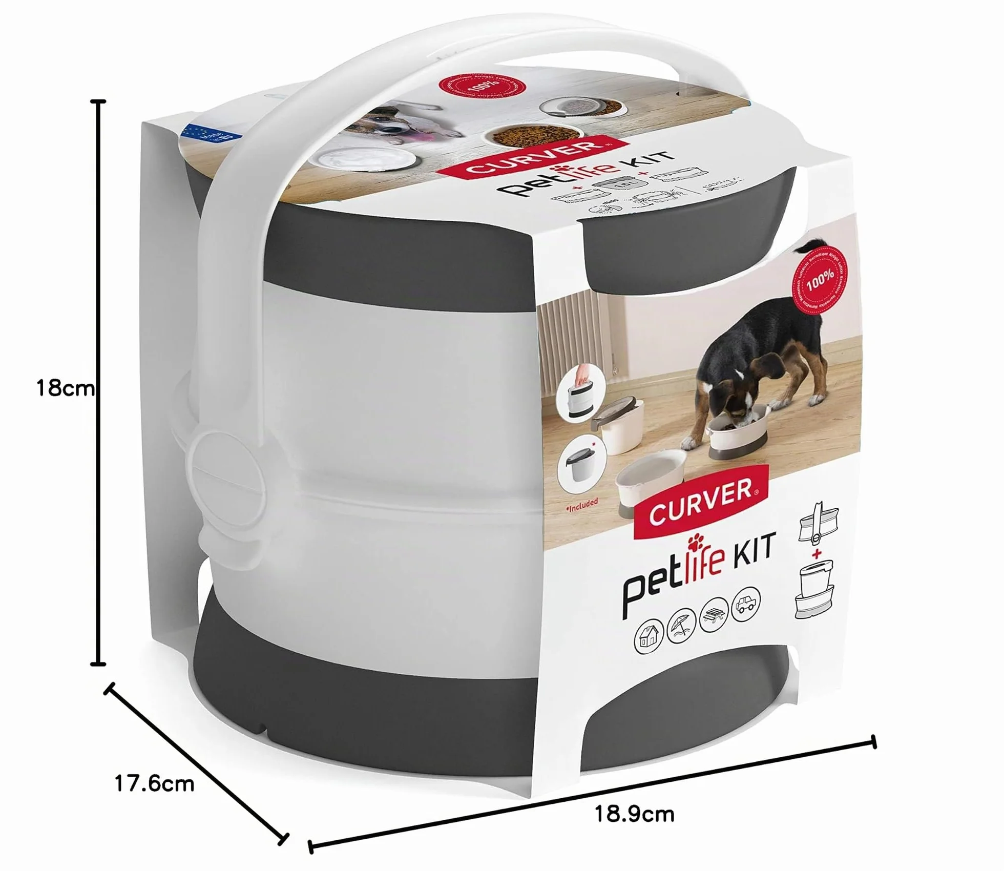 CURVER Pet Life Kit- Kit Nómada 1,5L, 2 comederos y 1 hermético; Almacenaje pienso; 19x18x18 cm; Recipiente comida para mascotas