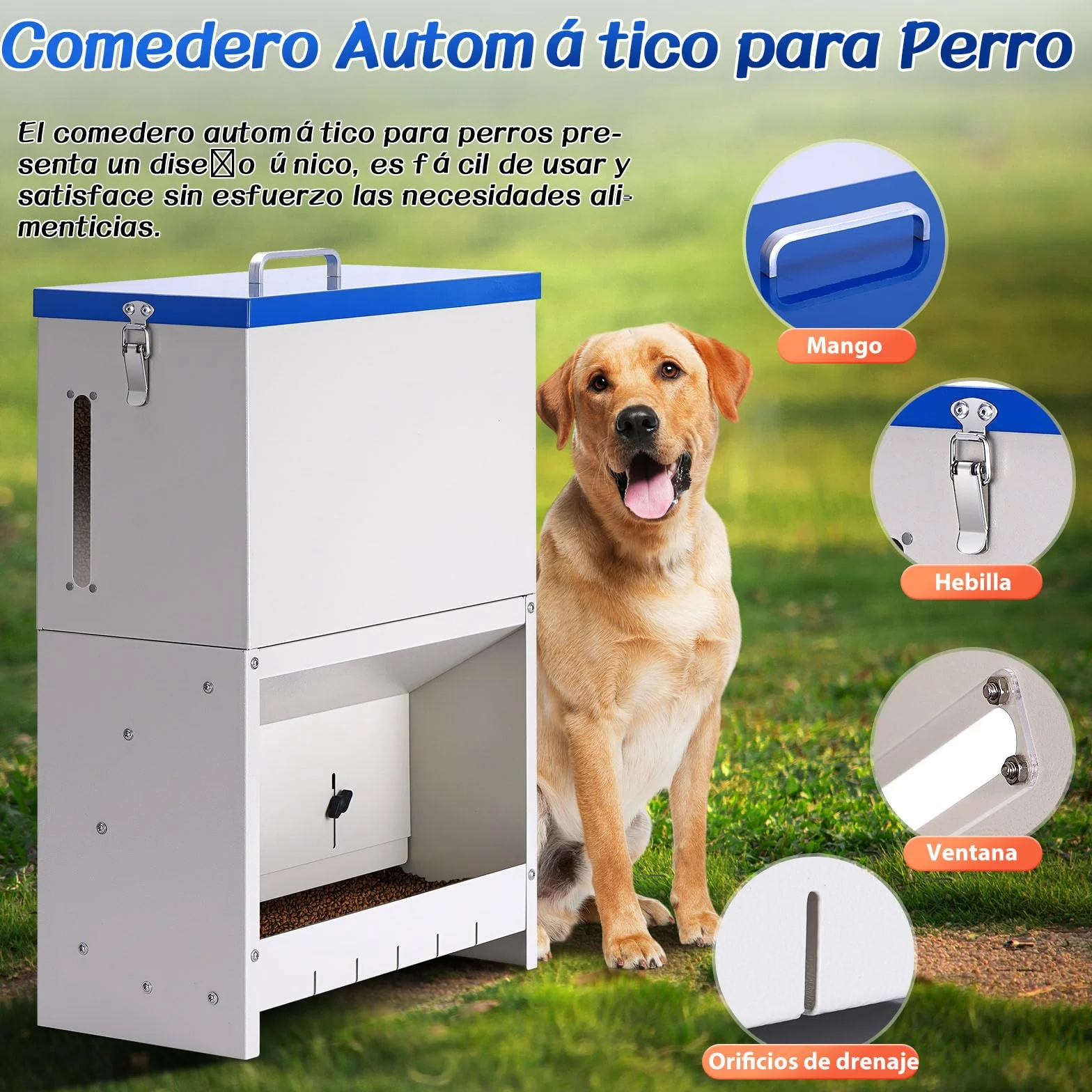 Dispensador automático de Comida para Perros 10 kg Alimentación automática para Dispensador de Comida para Perros al Aire Libre de Gran Raza Alimentación de Gravedad galvanizada