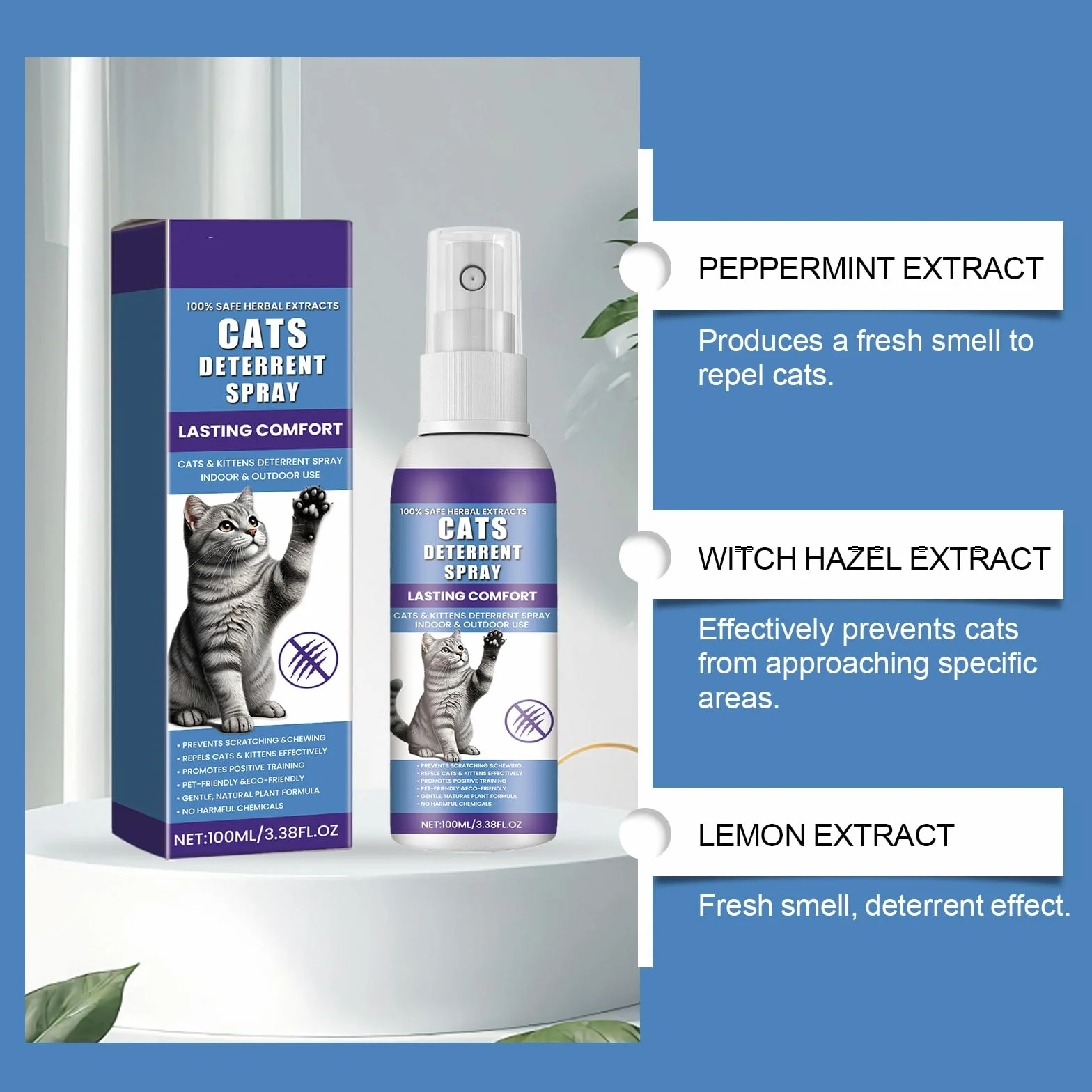 Spray de Entrenamiento para Gatos,Repelente Gatos,Ahuyentador de Gatos,Spray Repelente Gatos,Spray Anti Arañazos para Gatos Sofá,Spray Antiarañazos