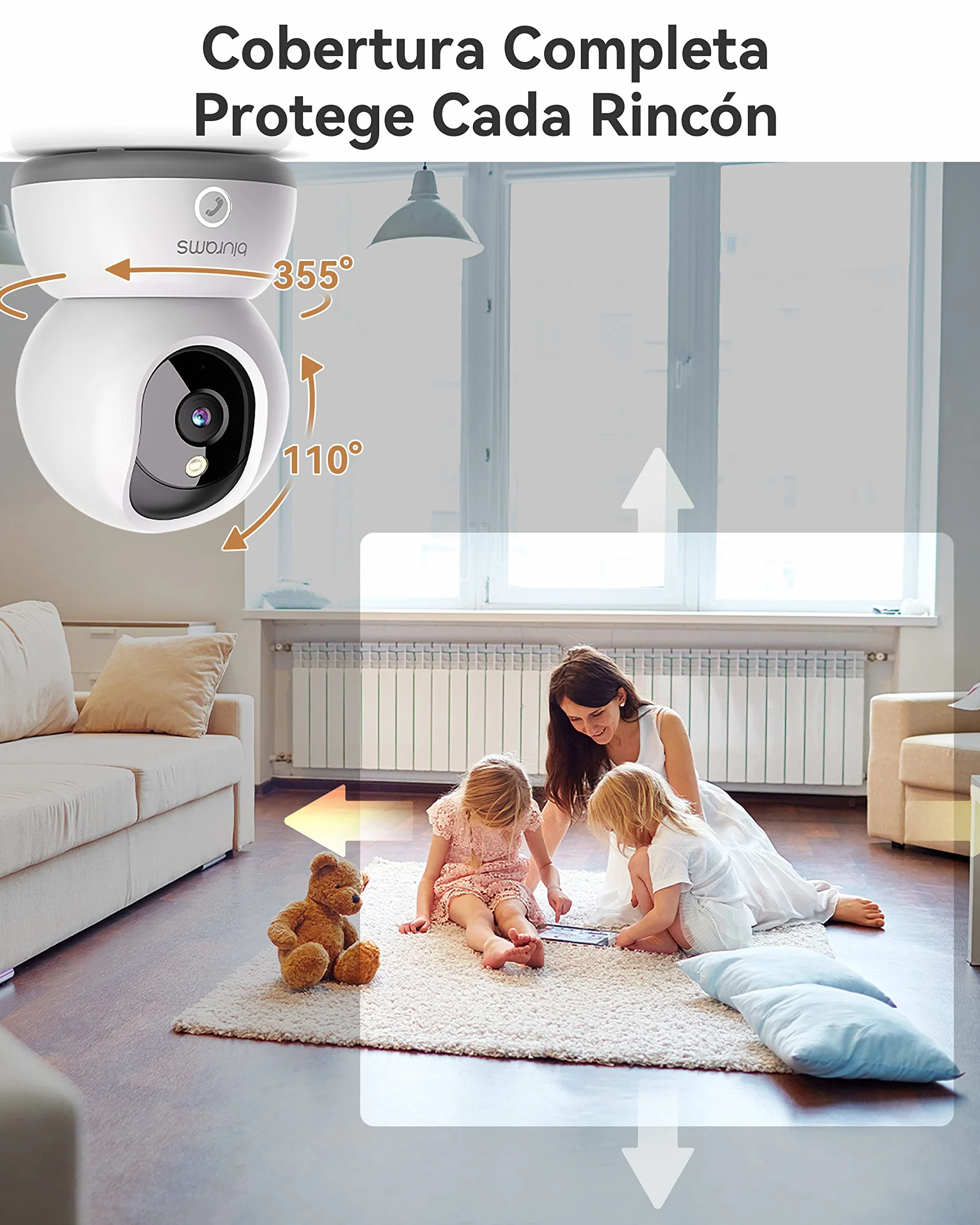 blurams Camara Vigilancia Wi-Fi Interior 2K, Cámara IP 360° Cámara Bebés,Camara Seguridad para Perros/Bebé/Ancianos,Visión Nocturna, Llamada One-Touch,Audio Bidireccional,Admite Tarjeta SD y Cloud