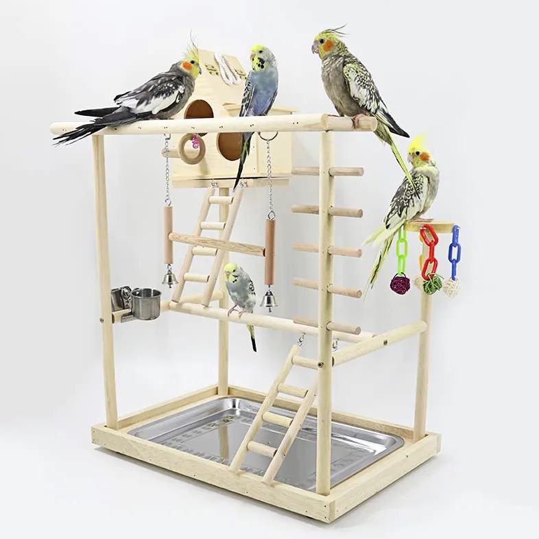 Puesto de pájaros Soporte de Juego Loros con casa pájaros, Soporte, Escalera Perca, Juguete, Columpio for, Parque Infantil