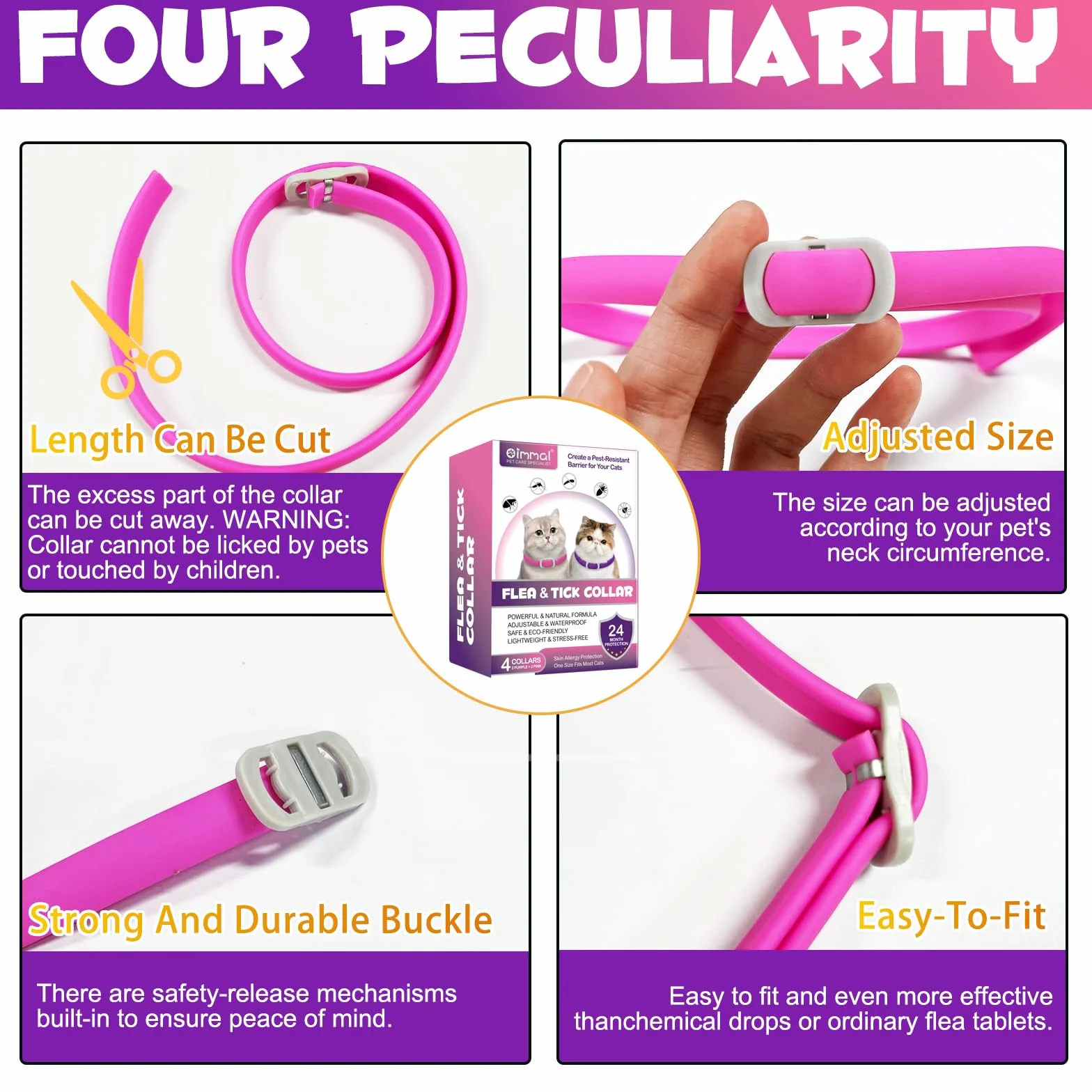 Collar Antipulgas para Gatos,Seguro y Eficaz para el Control de Pulgas y Garrapatas,Collar Antipulgas y Garrapatas,Ajustable para Todas Razas Tallas,24 Meses de Protección