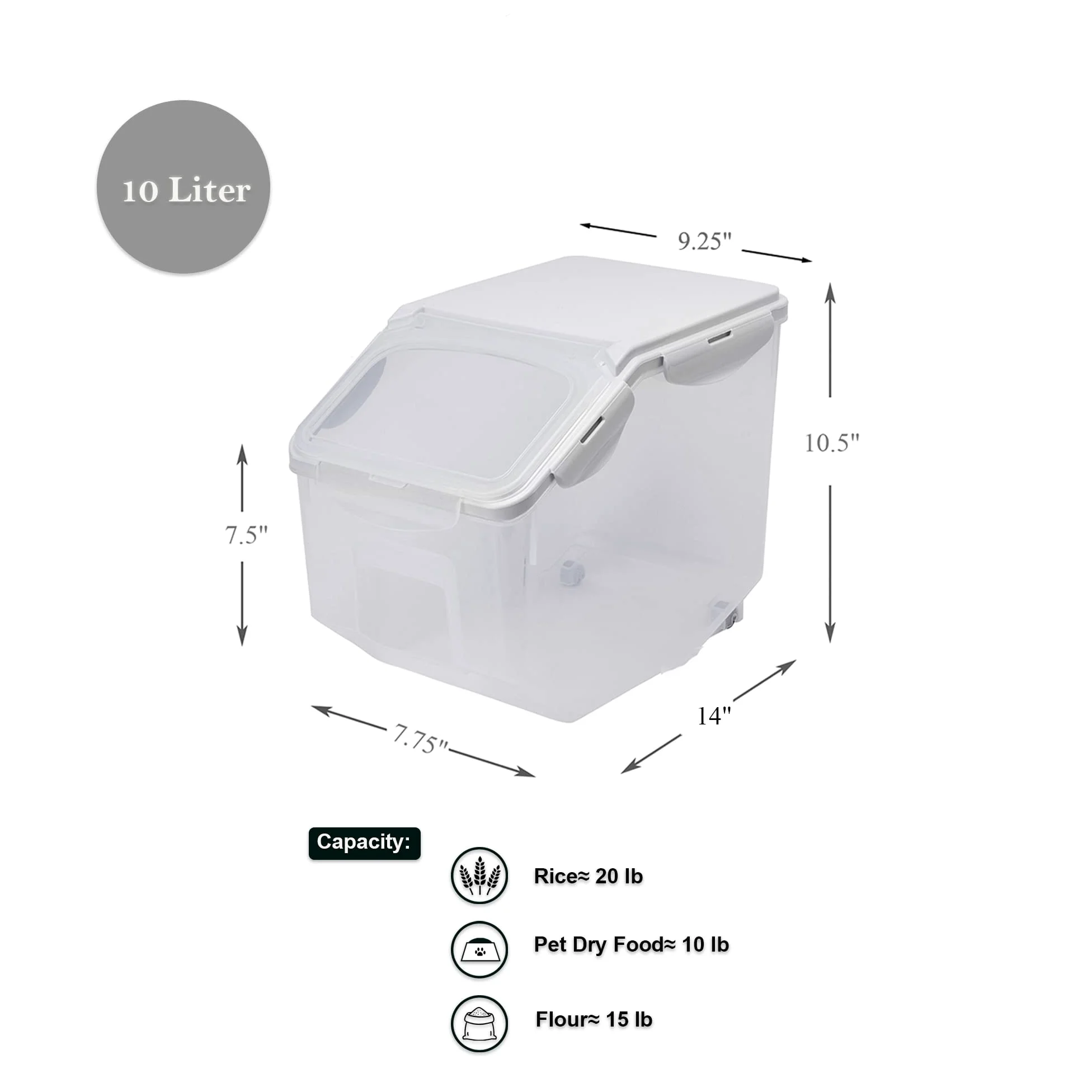 HANAMYA Contenedor de almacenamiento de alimentos con taza medidora, sin BPA, 50 tazas, para arroz, grano, comida para mascotas, harina, transparente, 2 unidades