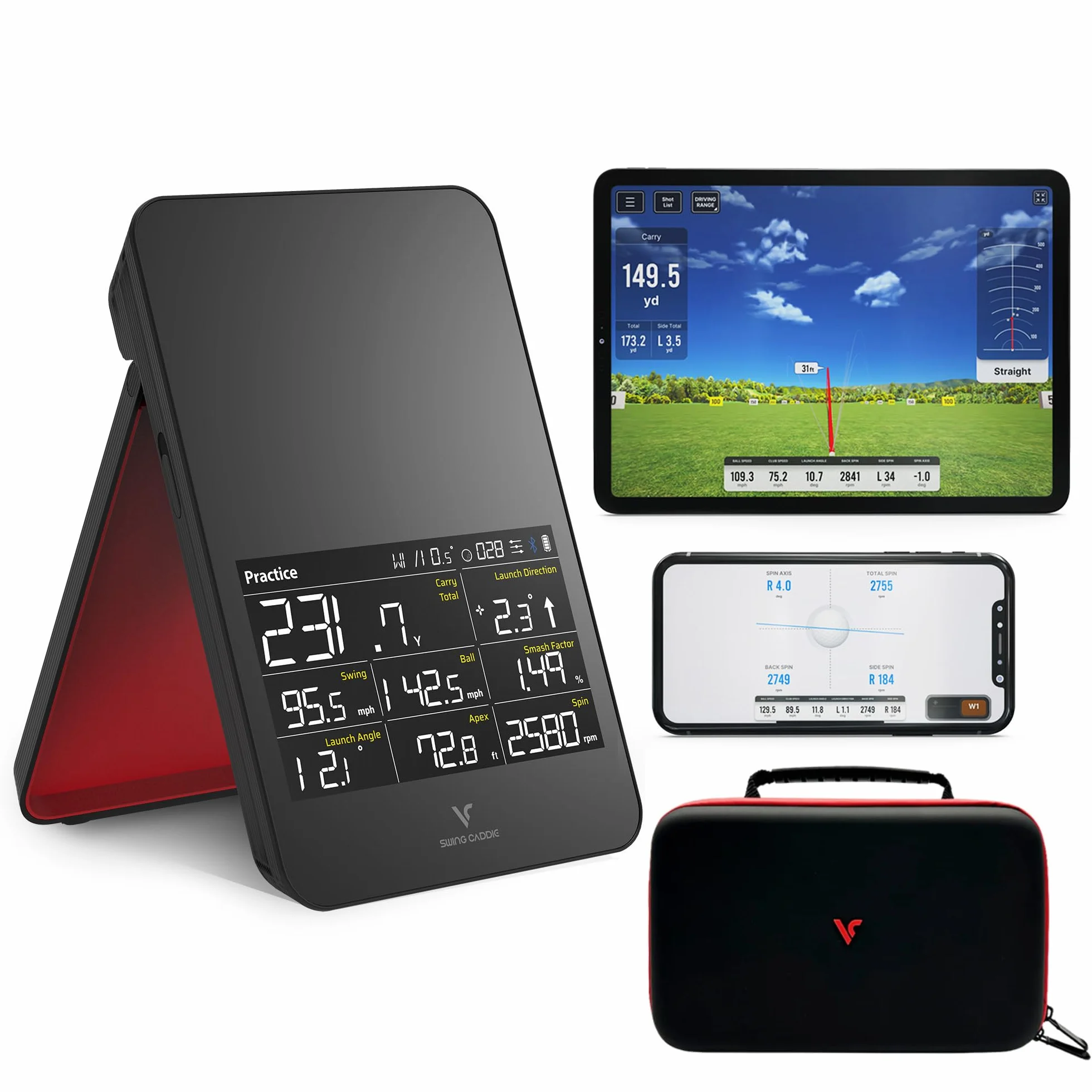 Voice Caddie SC4 Pro Monitor de Lanzamiento de Golf Simulador 3D con Funda Oficial