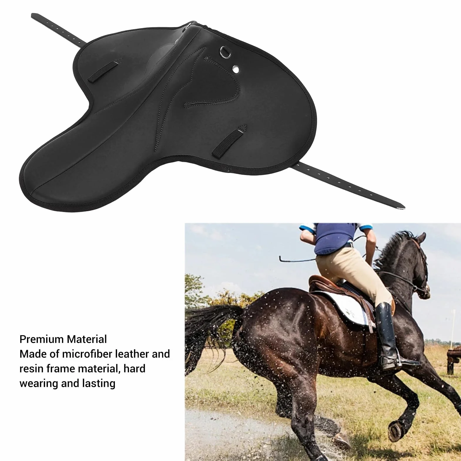 Almohadilla para Silla de Montar de Caballo, Alfombrilla Protectora de Microfibra, cómoda, Antideslizante, absorción de Golpes, Color Negro