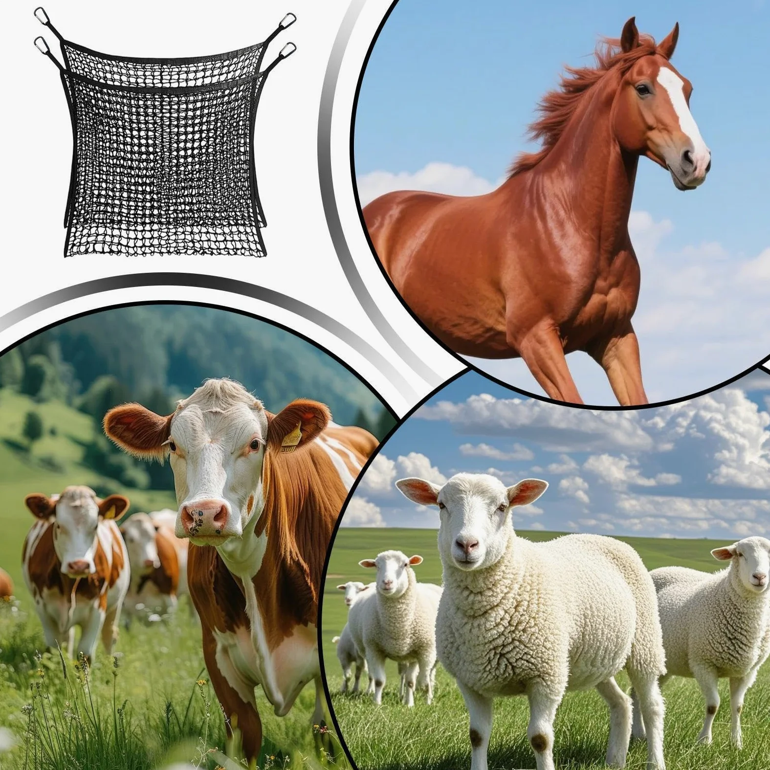 de Heno Bolsa de 0,9 x 0,8 m con Correas | Red para Heno de Rudo para Ovejas, Ganado, Establos, Paseos a Caballo, Transporte, Granja